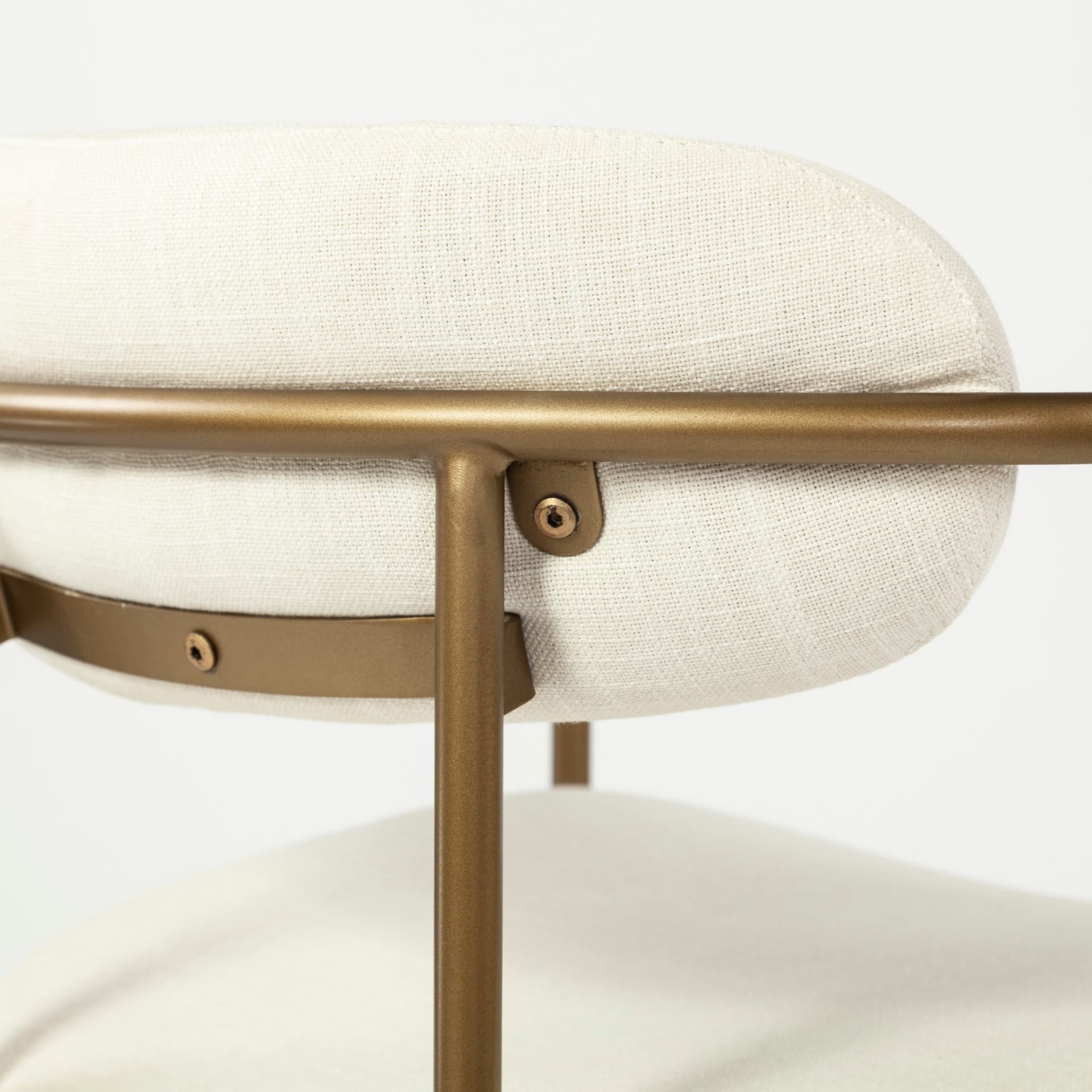 Parker Curved Back Dining Arm Chair | Cream Fabric w/ Gold Metal — product photograph