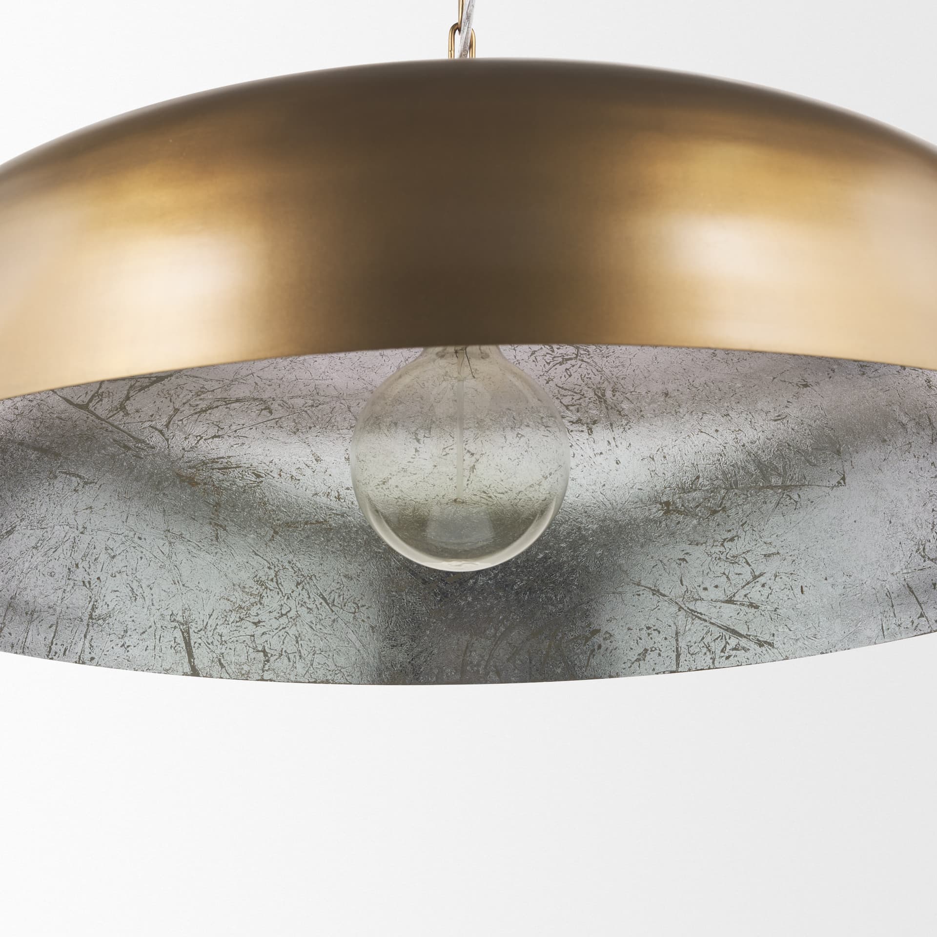 Sanne Antiqued Gold Metal w/ Silver Foil Wide Pendant Light — product photograph