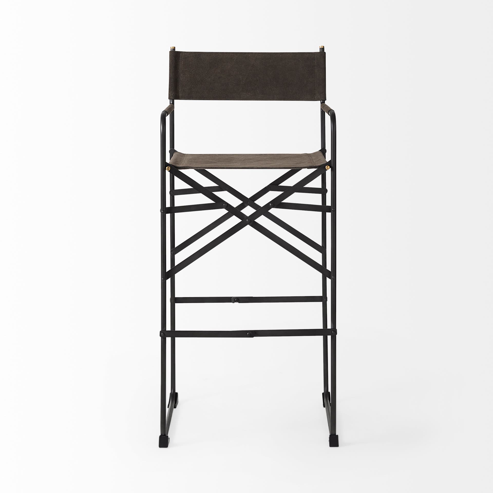 Direttore Backless 44.3in Seat Bar Stool | Brown/Gray Suede w/ Metal — product photograph