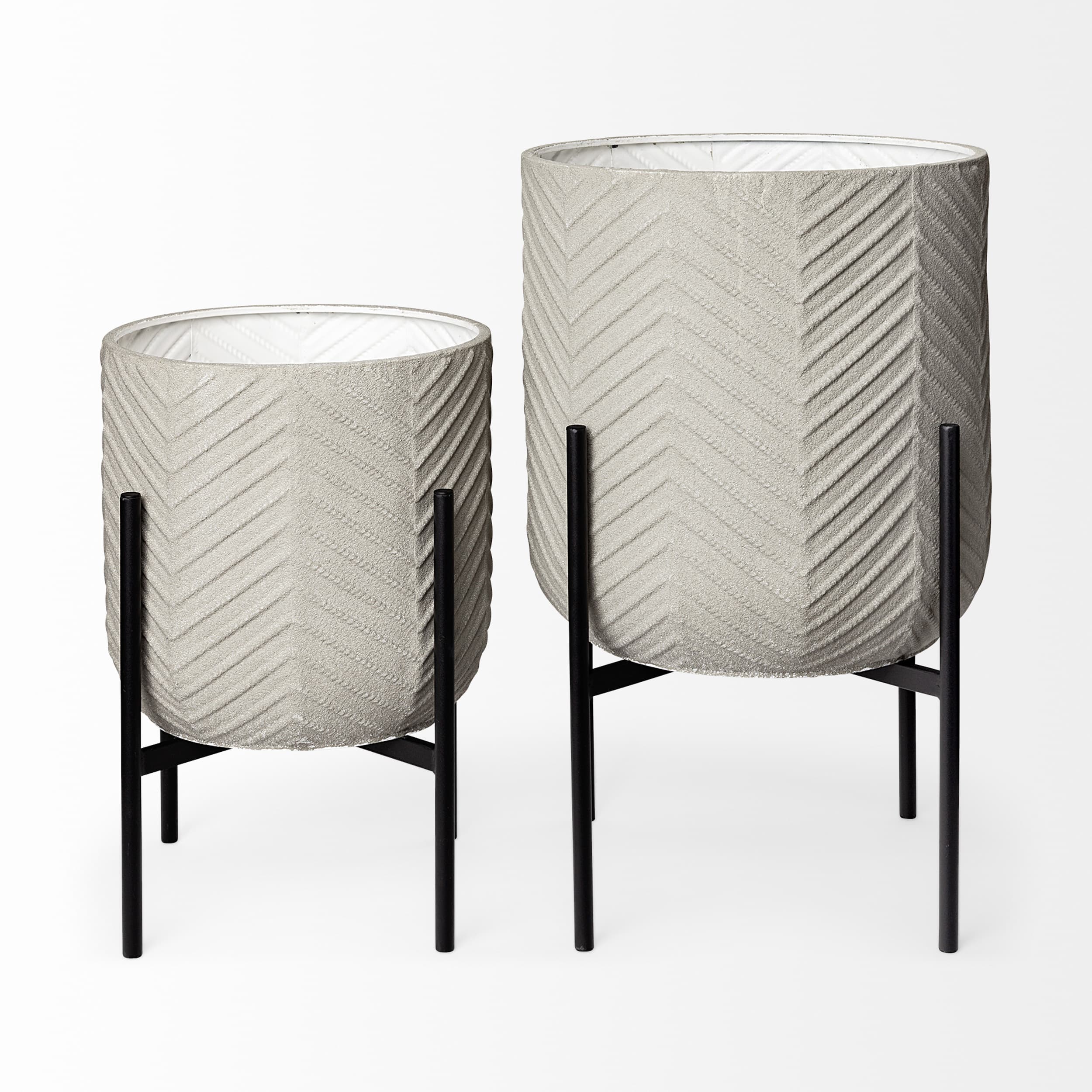 Mabel Set of Two 15.4 x 24.8 Eggshell Metal Top W/ Black Iron Base Plant Stands — product photograph