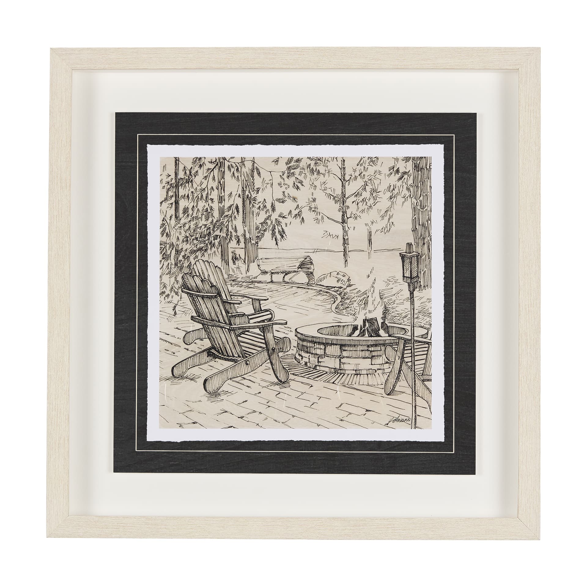Fireside III by Mercana Studio a Hand Embellished Textured Framed Art Print Matted under Glass — product photograph