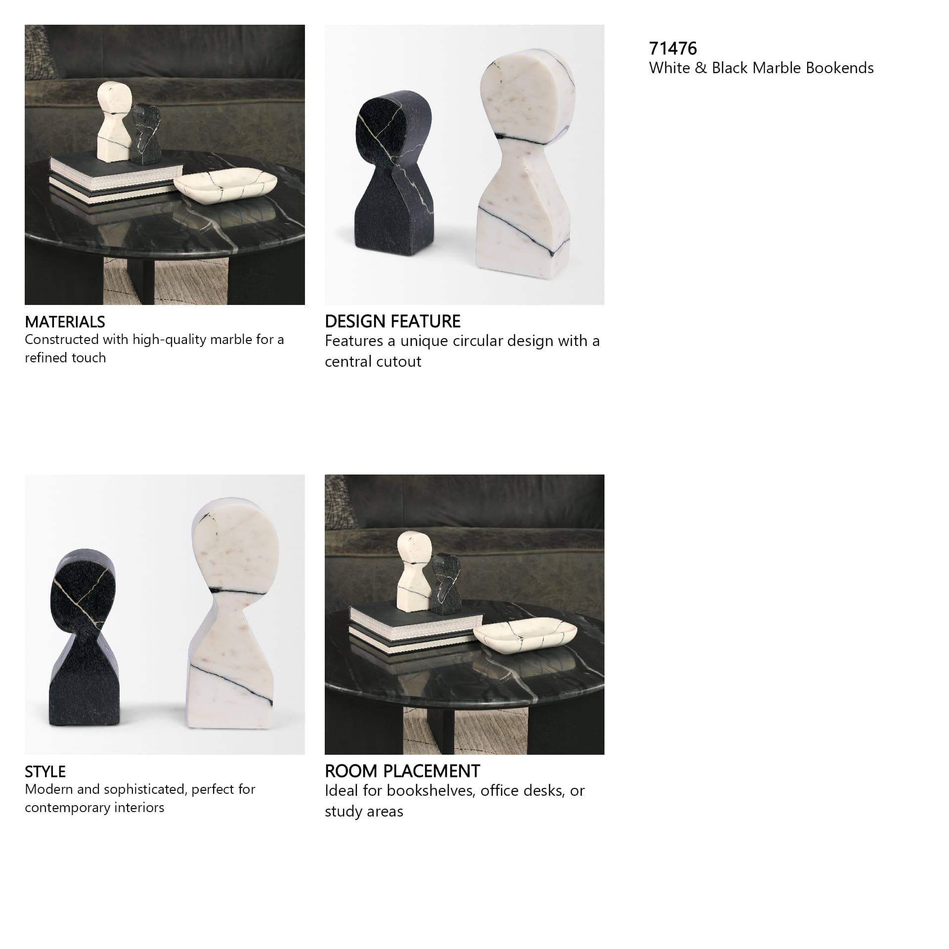 Shadow White & Black Marble Bookends — in a styled room