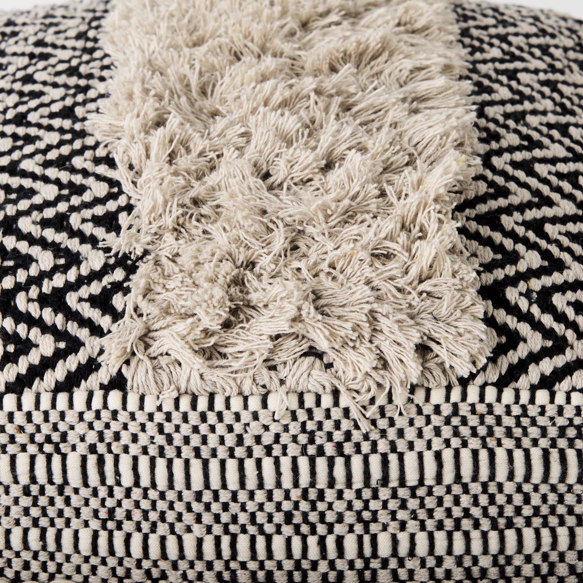 Darika 16.0L x 16.0W x 16.0H Black/White/Gray Cotton Pouf — product photograph