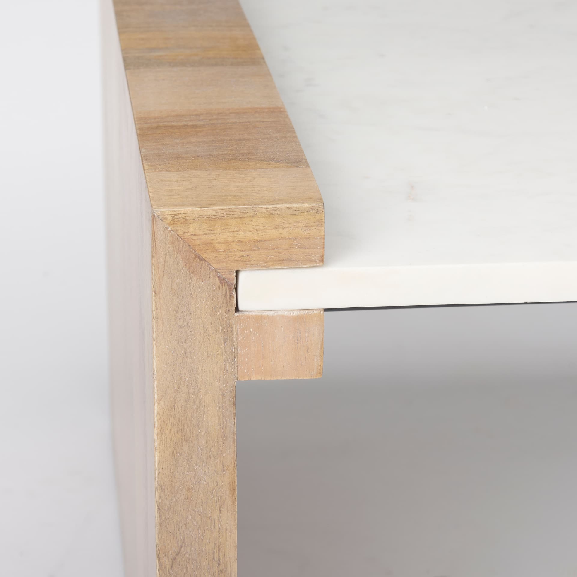 Athens Light Brown Wood w/ White Marble Accent Table — product photograph