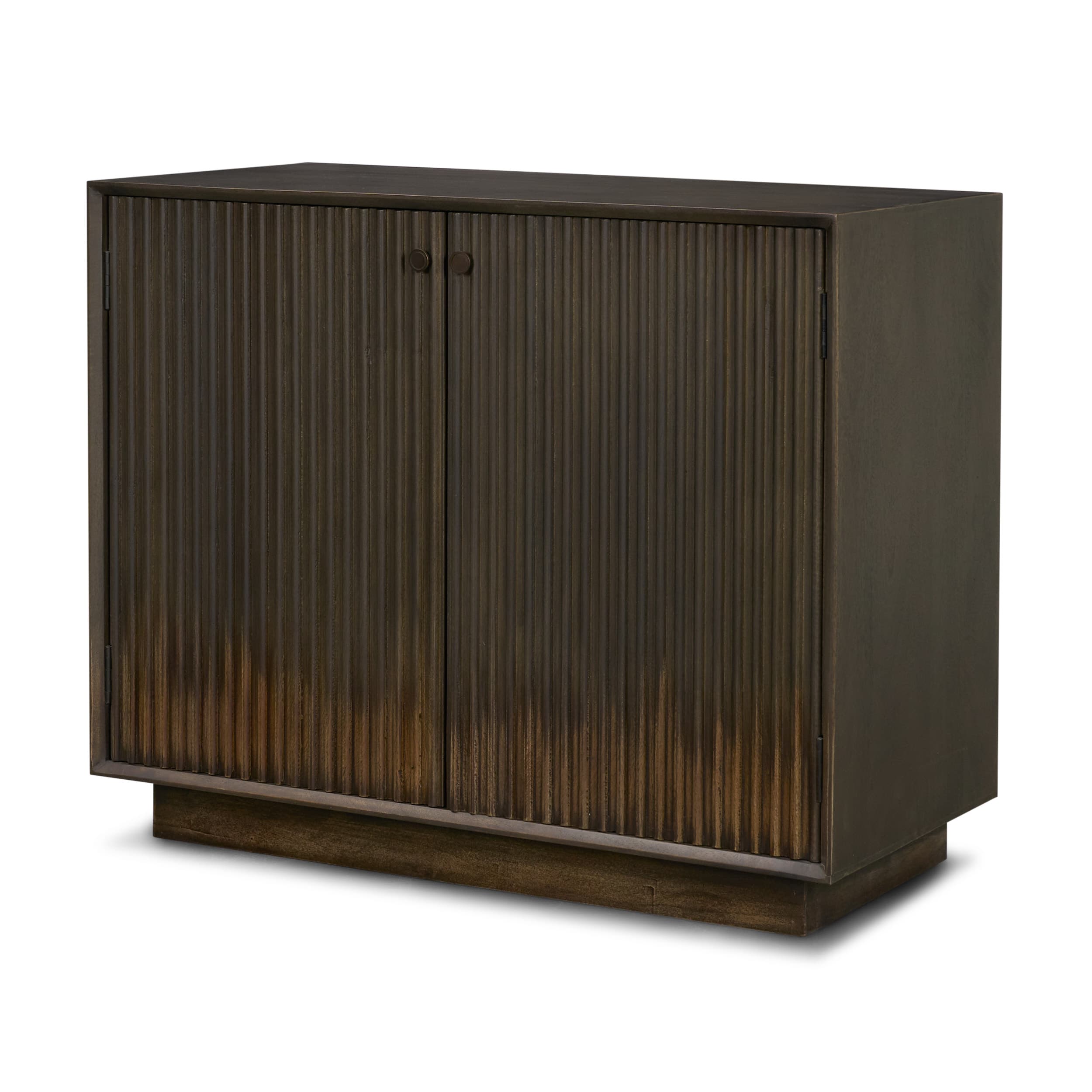 Cinder Distressed Dark Brown Wood Reeded 2-Door Closed Accent Cabinet — product photograph