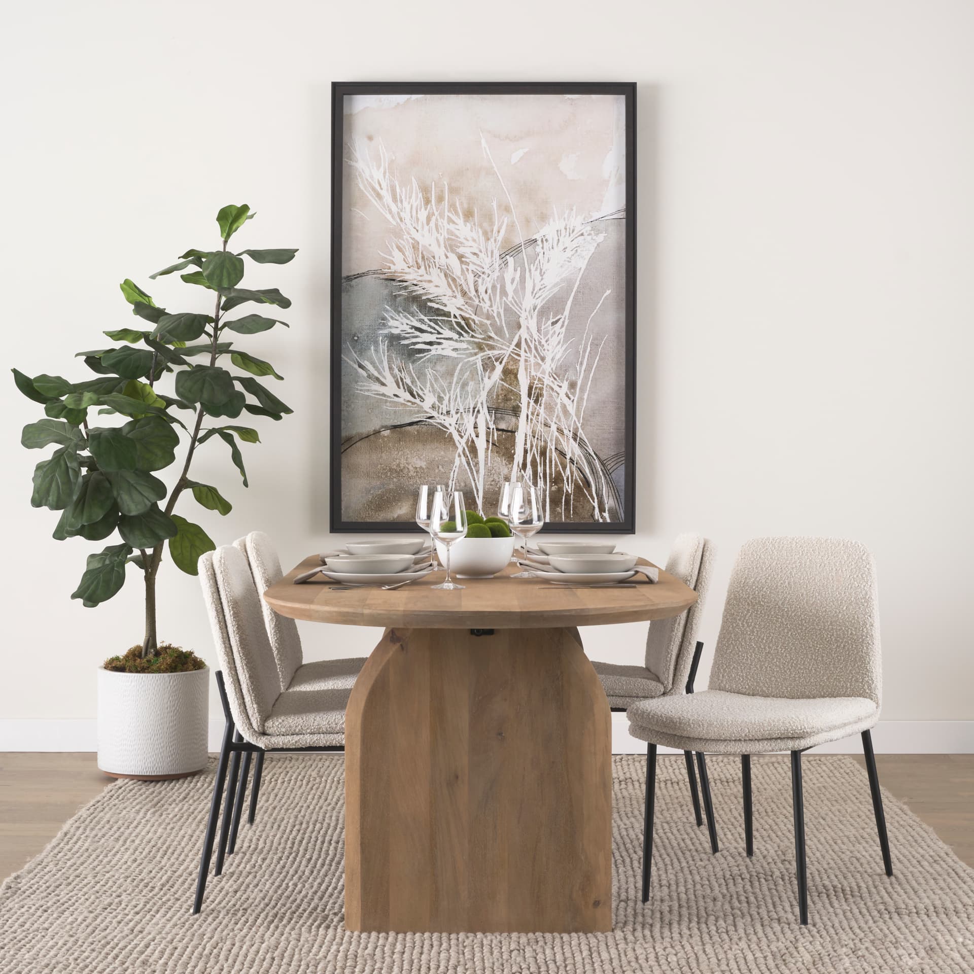 Eve Curved Back Dining Side Chair | Cream Boucle w/ Black Metal — product photograph