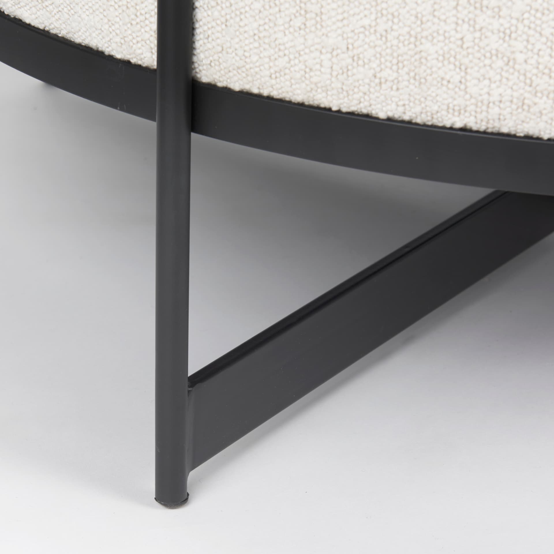 Amelia 35.8L x 35.8W x 17.5H Cream Boucle W/Black Metal Upholstered Ottoman — product photograph