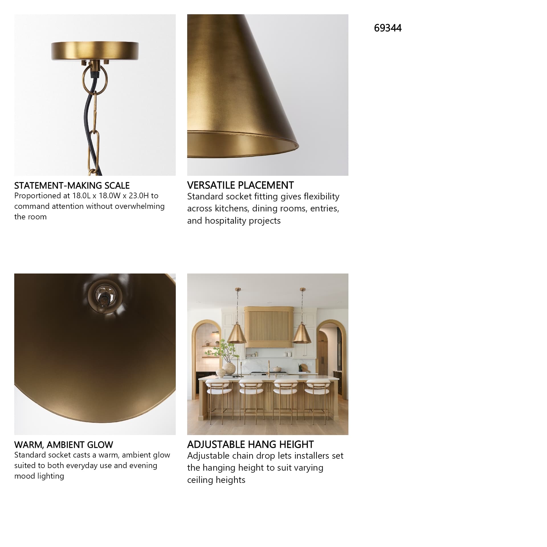 Fenton 18.0L x 18.0W x 23.0H Gold W/Gold Accents Pendant Light — in a styled room