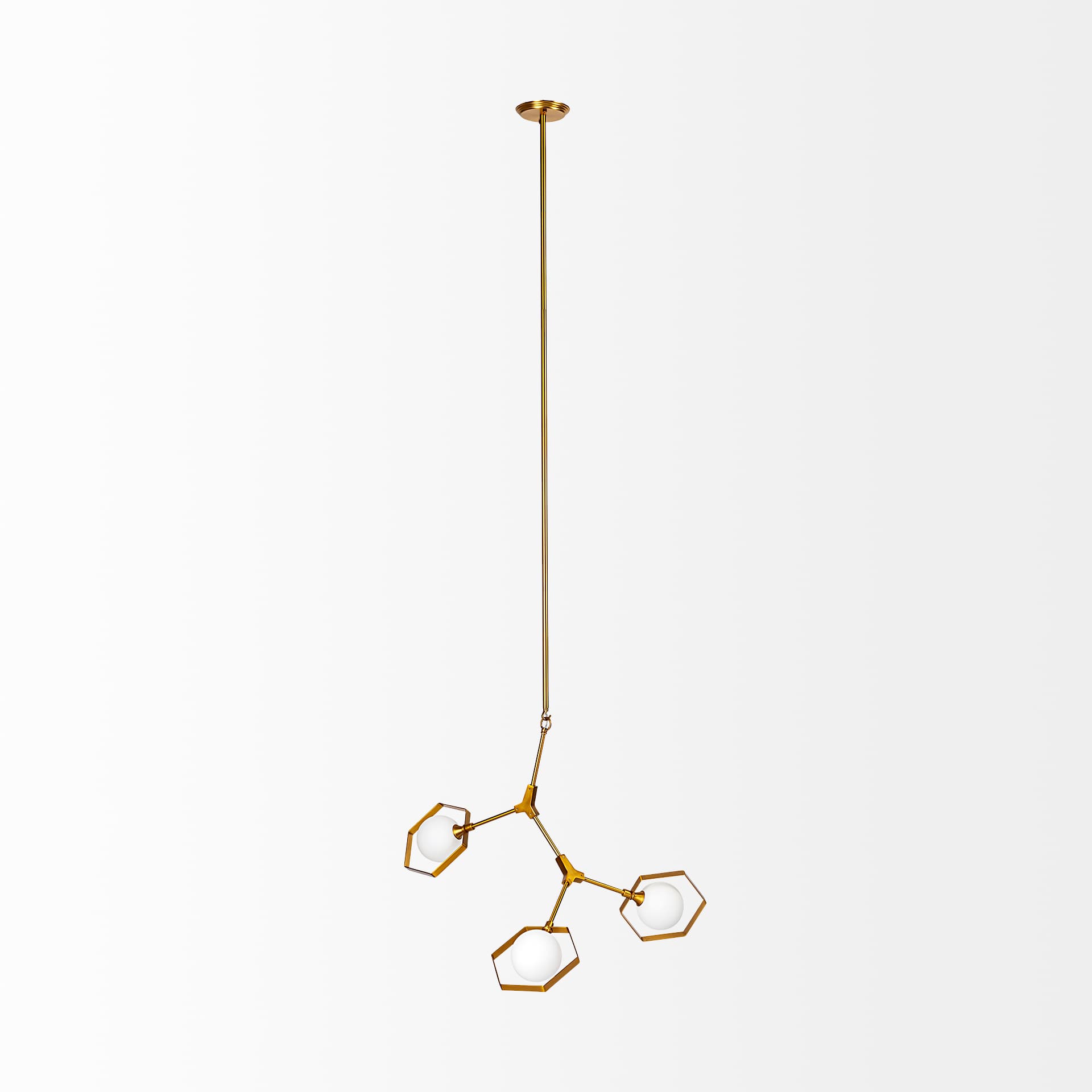 Desousa II (33.9"L x 8.8"W x 28"H) Brass-Toned Metal Multi-Arm Three Light Chandelier — product photograph
