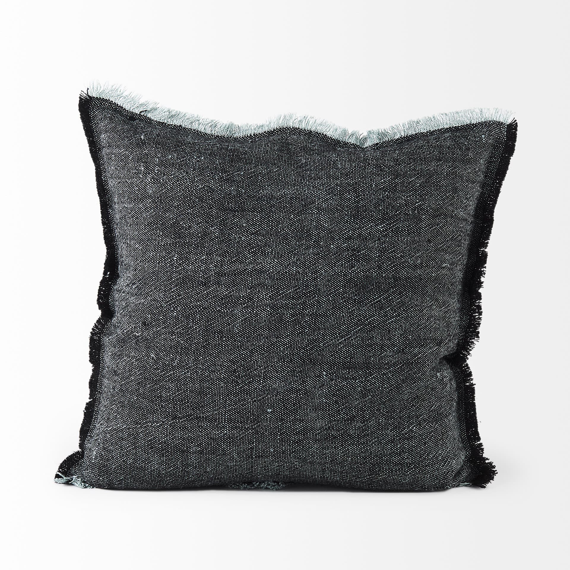 Malia 20x20 Black and Teal Fabric Fringed Pillow Cover — product photograph
