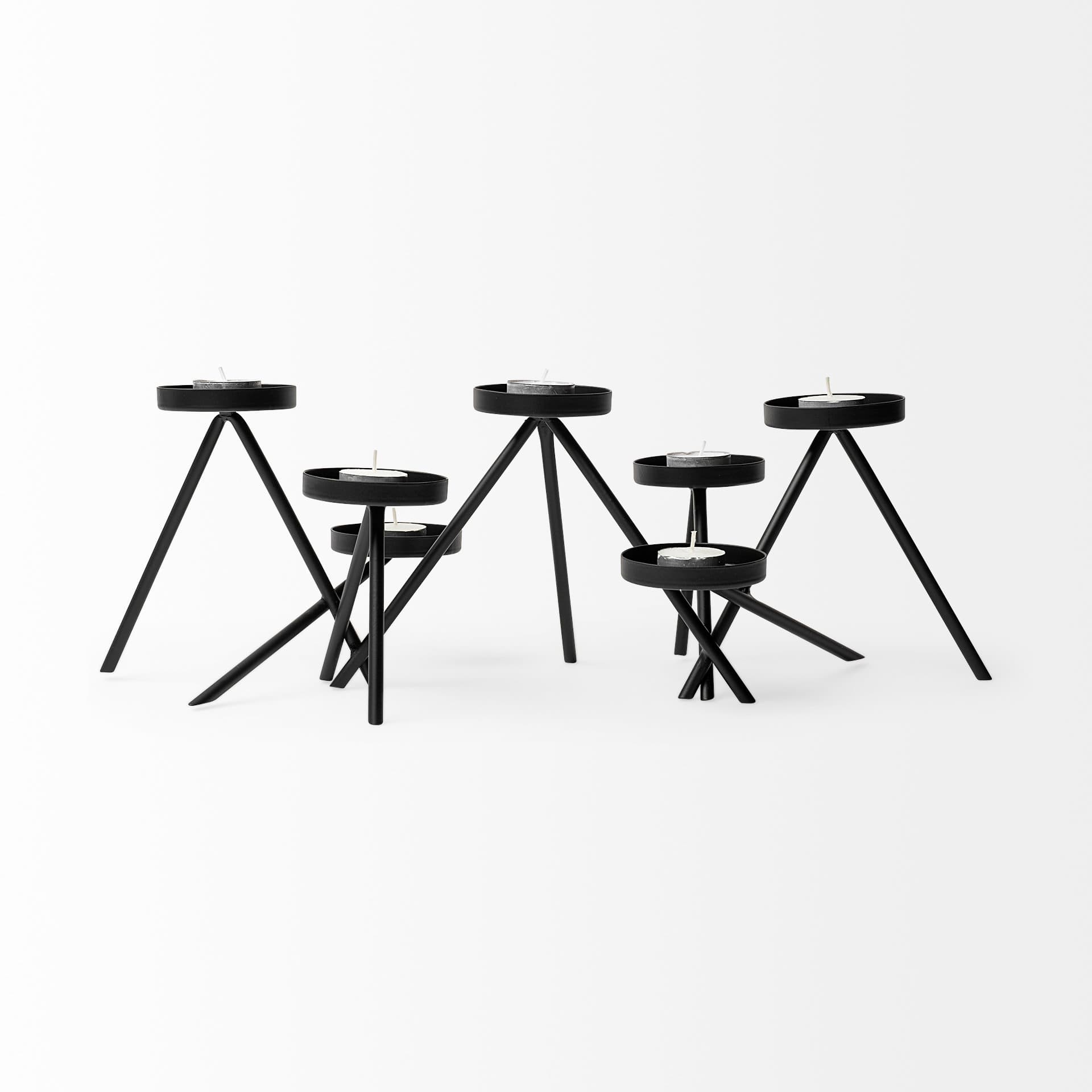 Meira Black Metal Seven Votive Table Candle Holder — product photograph