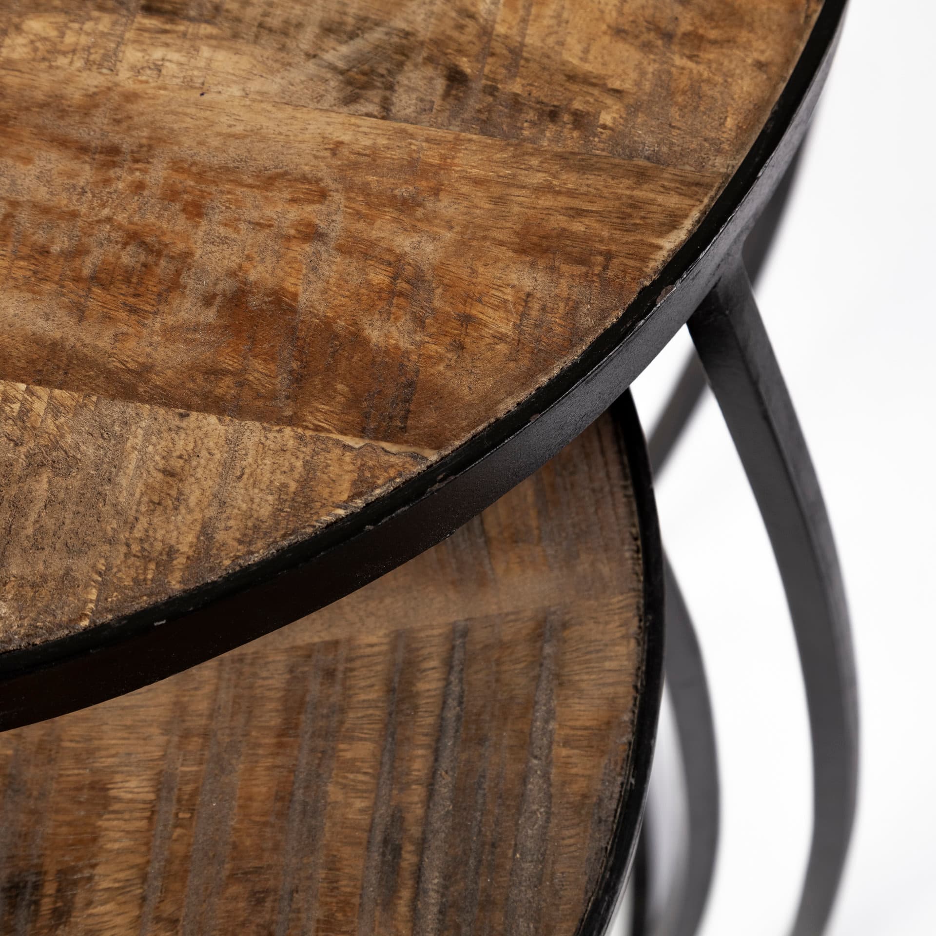 Clapp IV (Set of 2) 20L x 20W Brown Round Wood Top W/ Black Iron Frame Nesting Accent Tables — product photograph