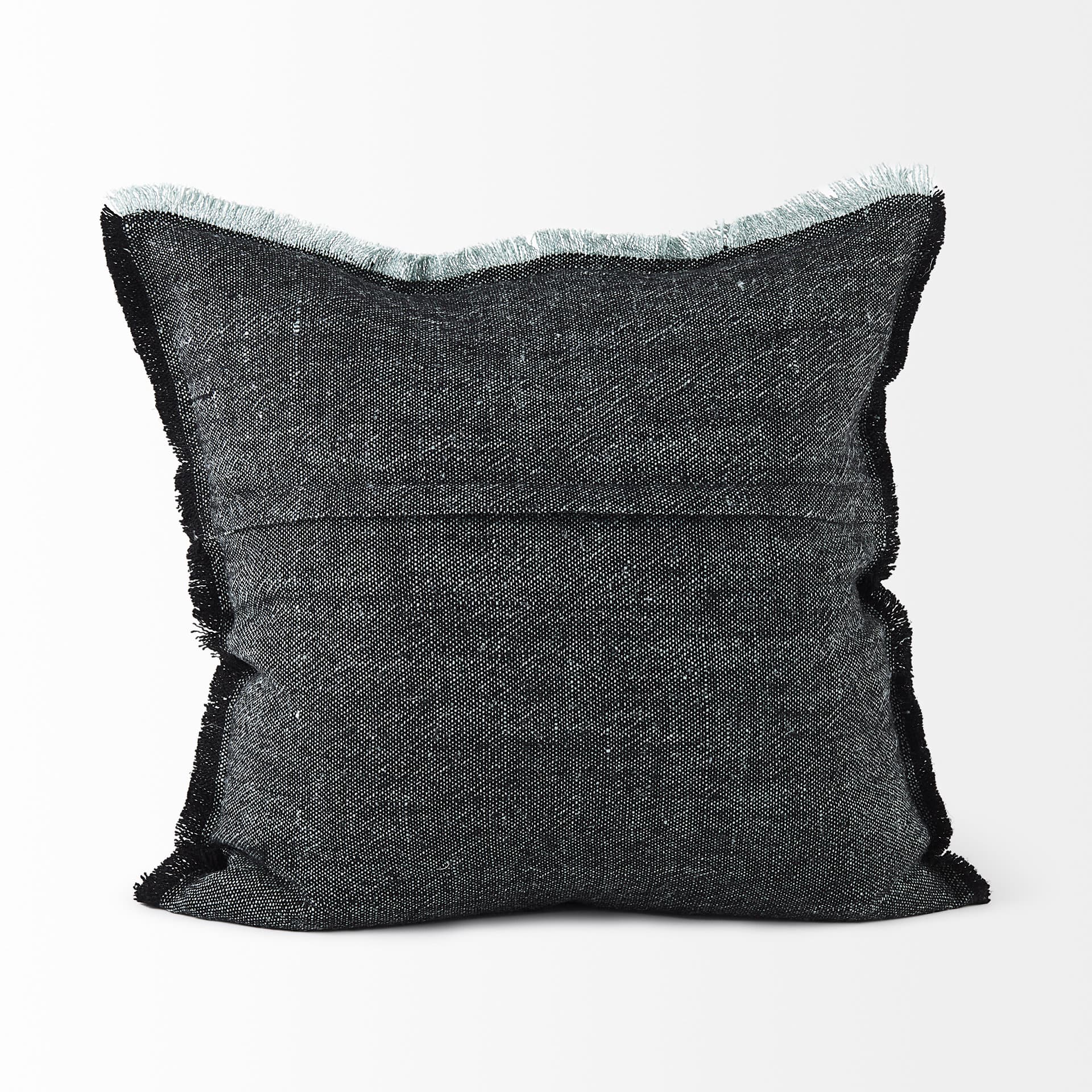 Malia 20x20 Black and Teal Fabric Fringed Pillow Cover — product photograph
