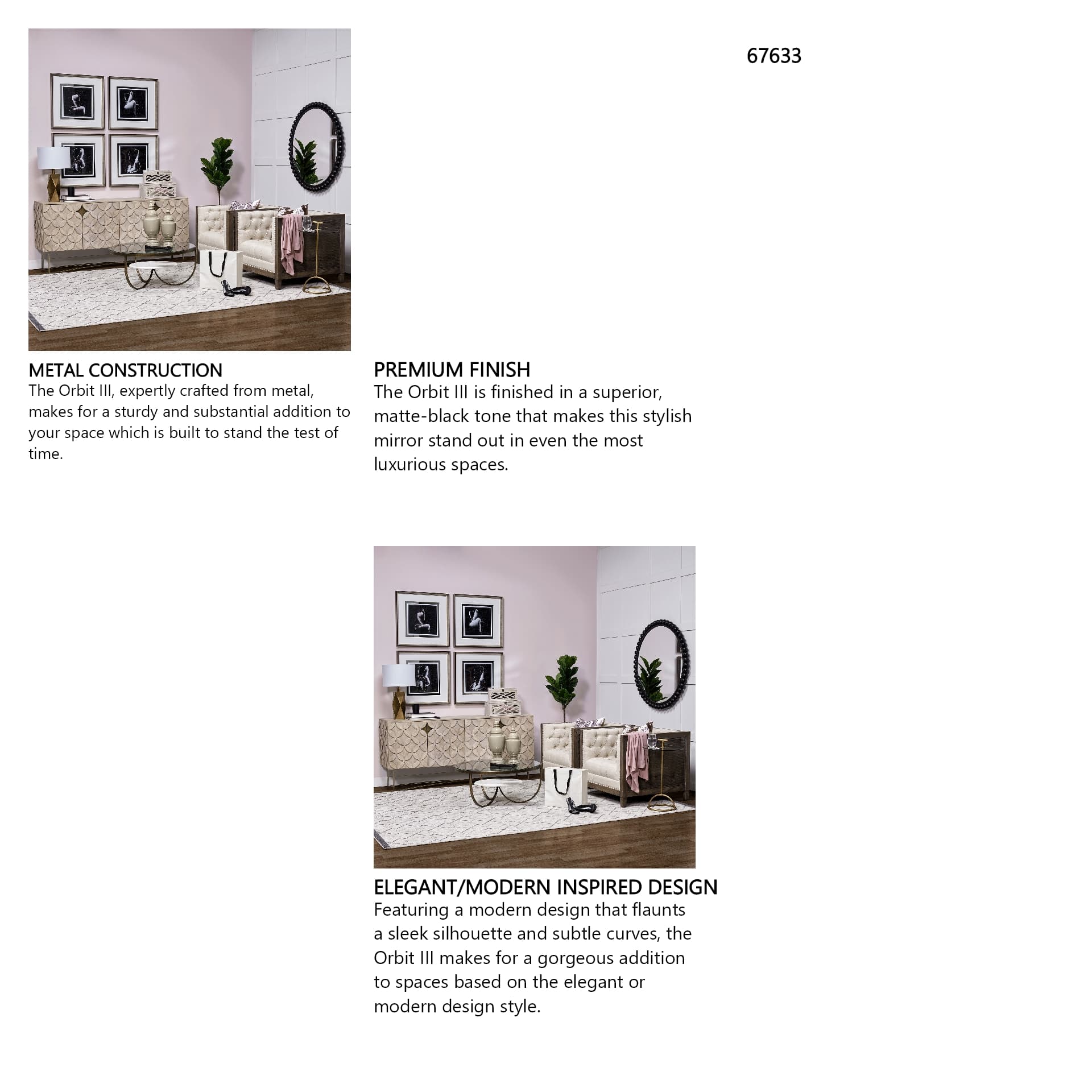 Orbit 43" Round Black Metal Ball Frame Mirror — in a styled room