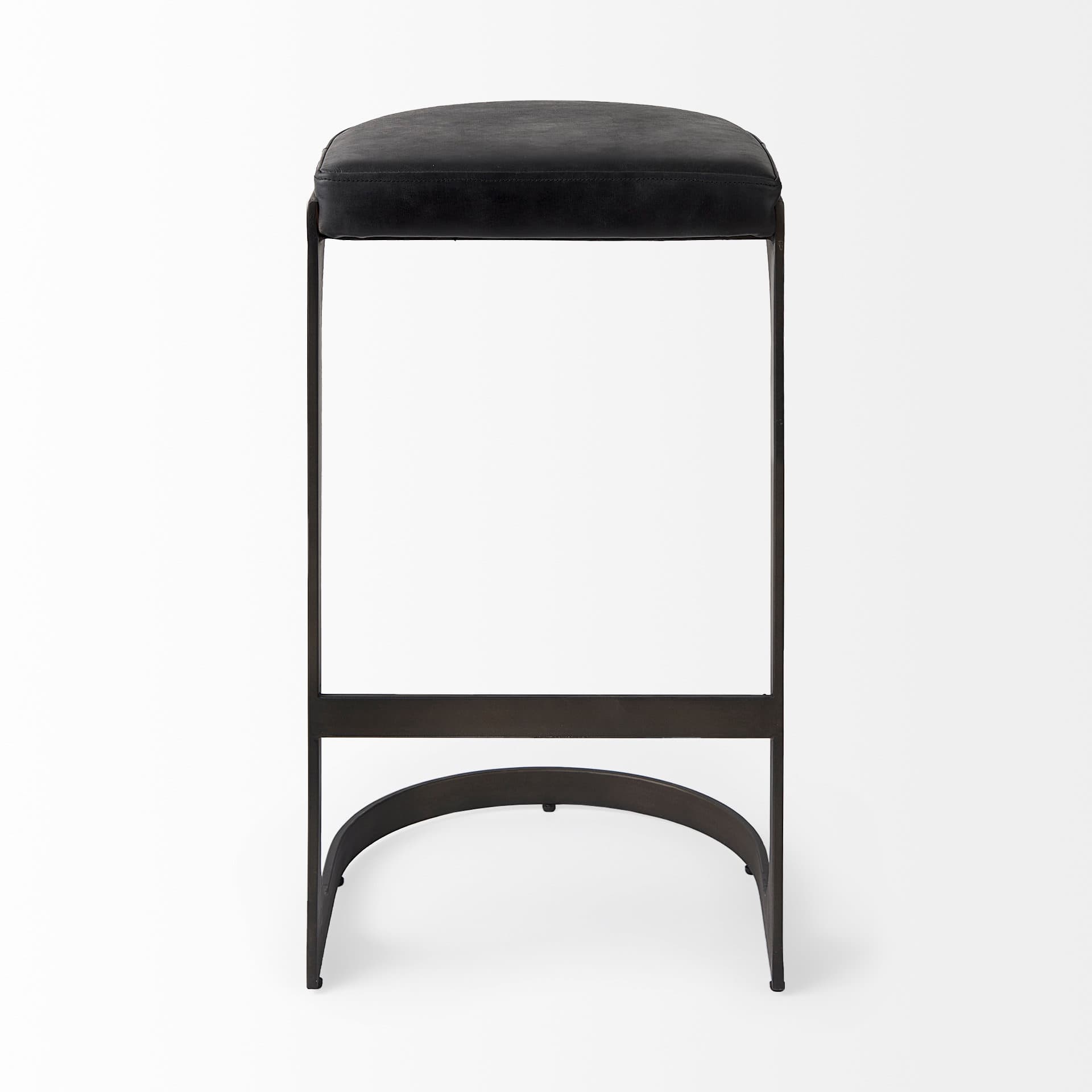 Tyson Backless 31in Seat Bar Stool | Black Leather w/ Black Metal — product photograph