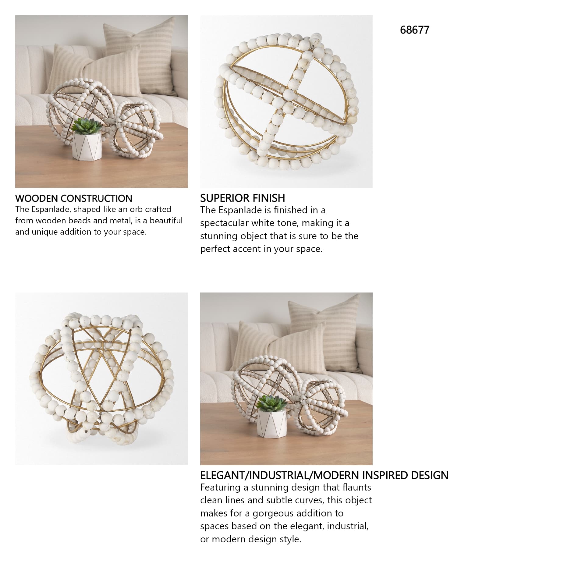 Espanlade II Large 11L x 11W White Wooden Beaded Orb — in a styled room