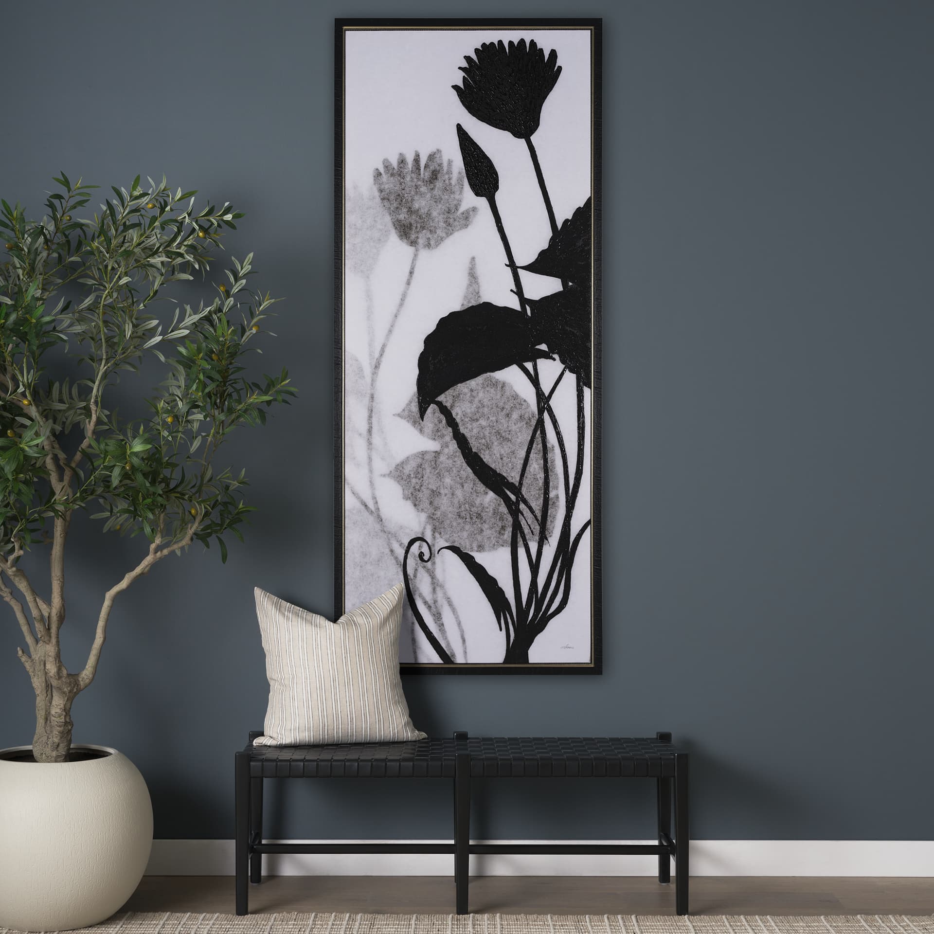 Floral Silhouette III by Mercana Studio a Hand Embellished Textured Framed Canvas — in a styled room