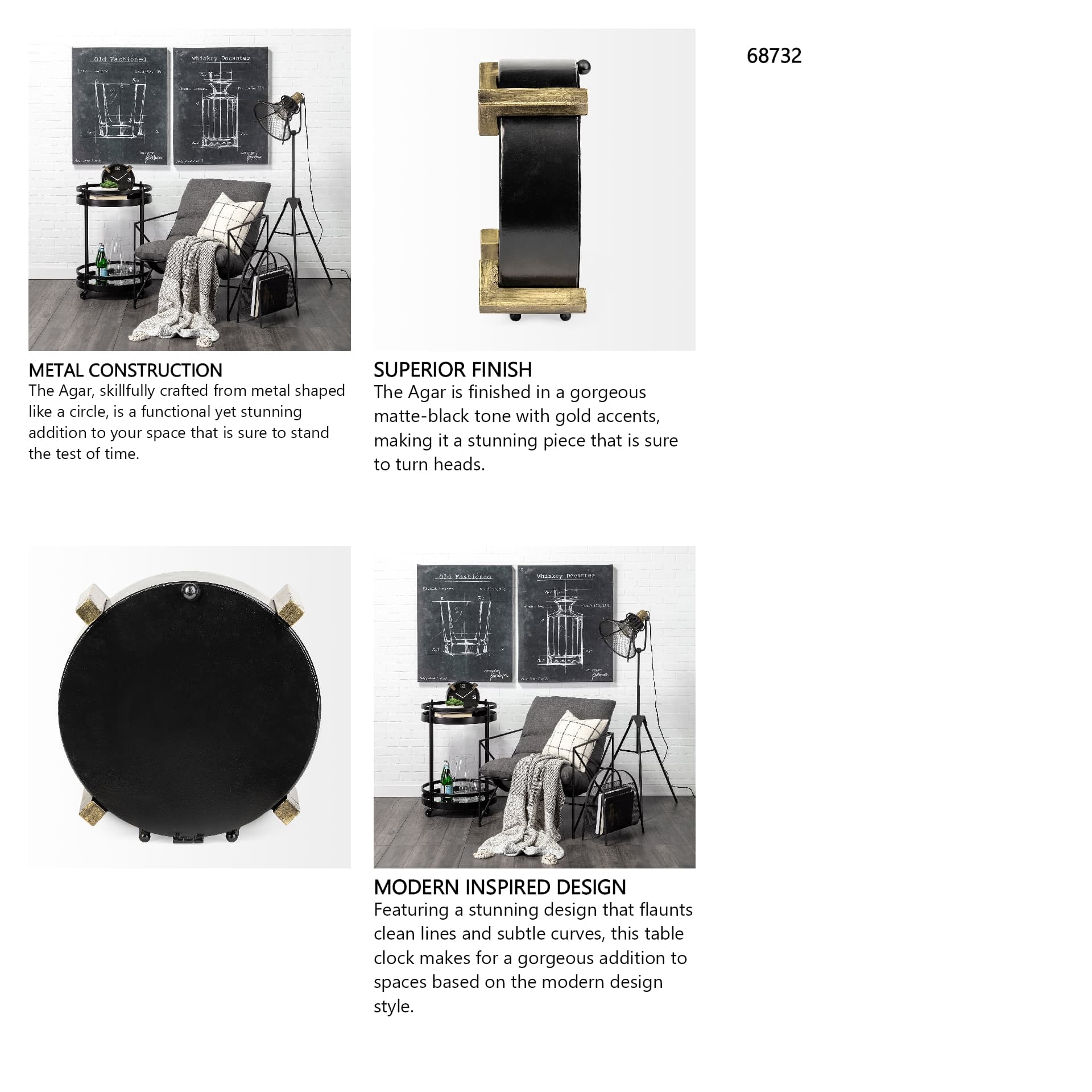 Agar Black Metal Round Table Clock — in a styled room
