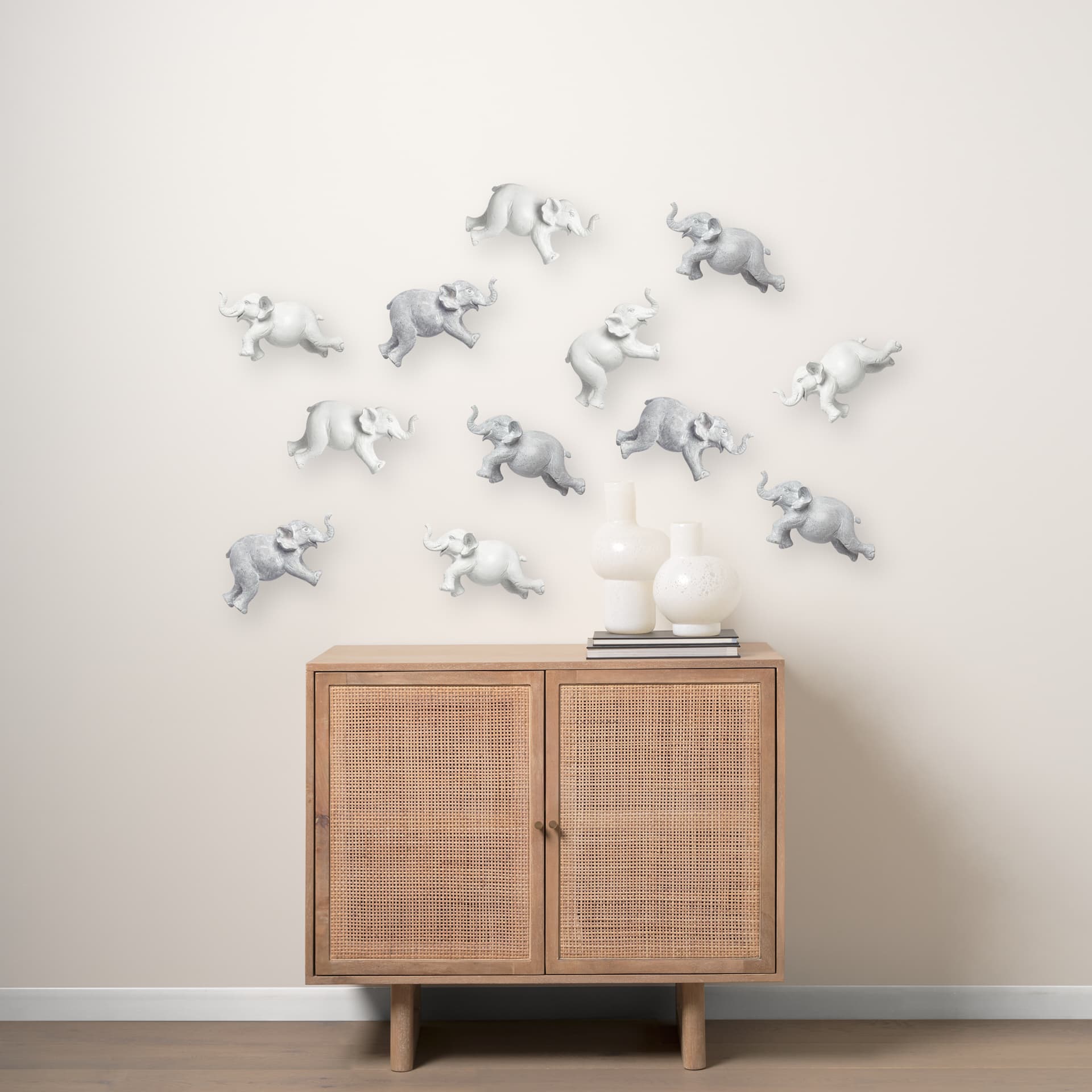 Maynard Set of 2 White Elephant Wall Decorations — in a styled room