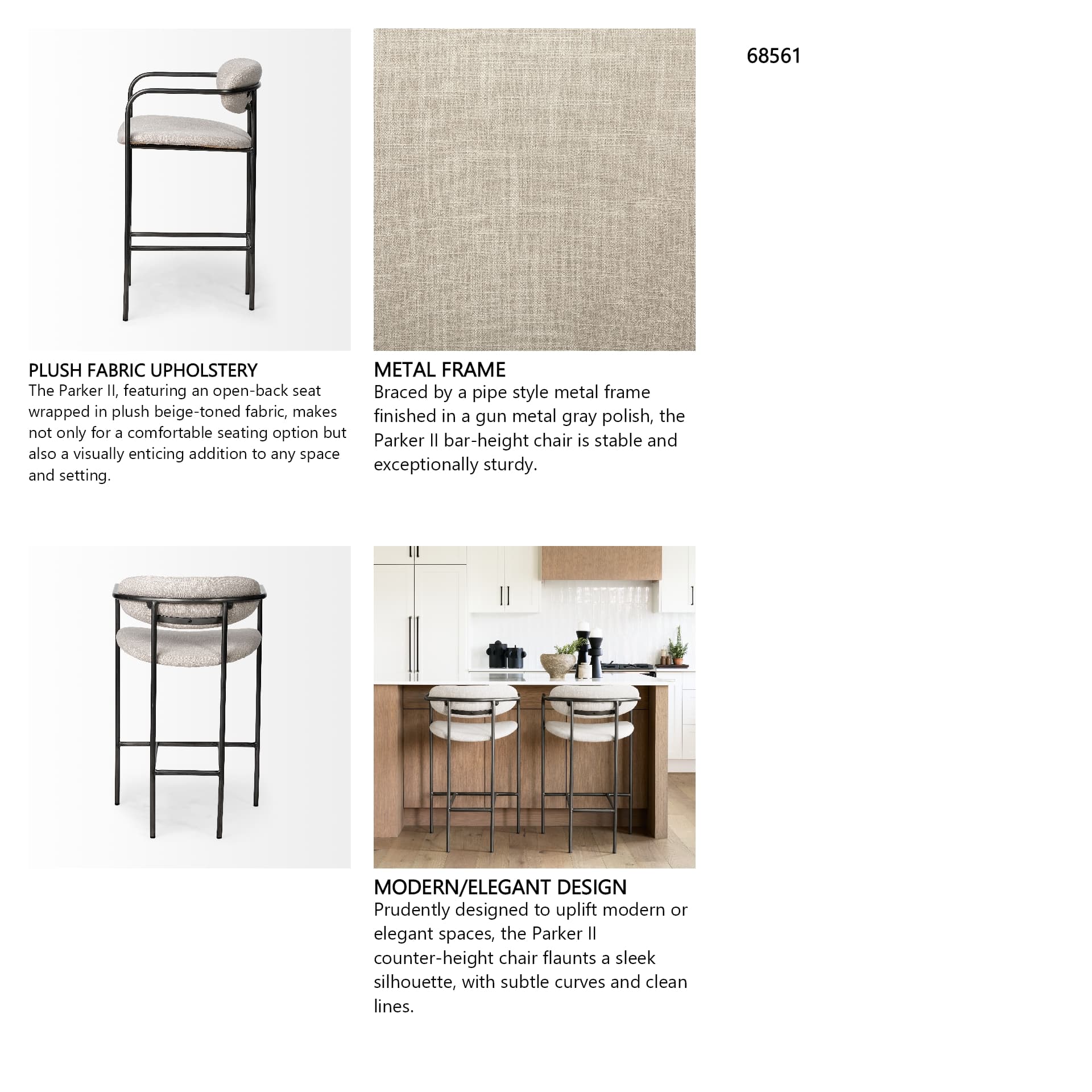 Parker Backless 36in Seat Counter Stool | Beige Fabric w/ Grey Metal — product photograph