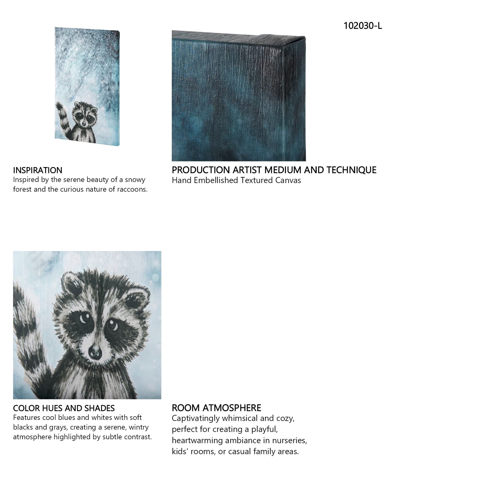 Winter Racoon by Mercana Studio a Hand Embellished Textured Canvas — in a styled room