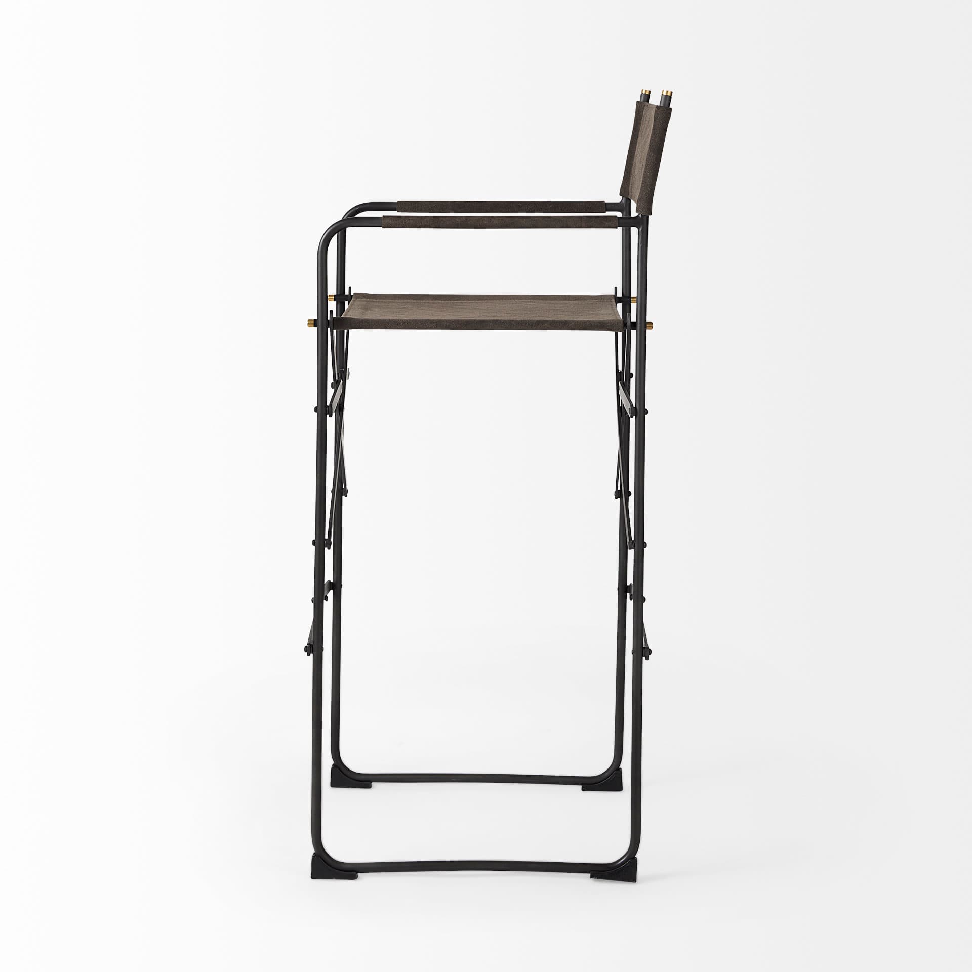 Direttore Backless 44.3in Seat Bar Stool | Brown/Gray Suede w/ Metal — product photograph