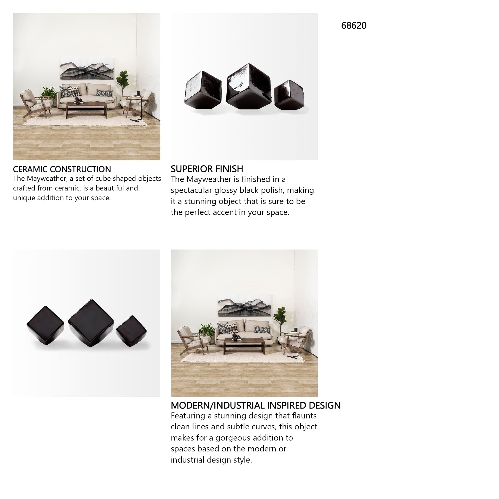 Mayweather (Set of 3) Black Geometric Ceramic Cubes — in a styled room