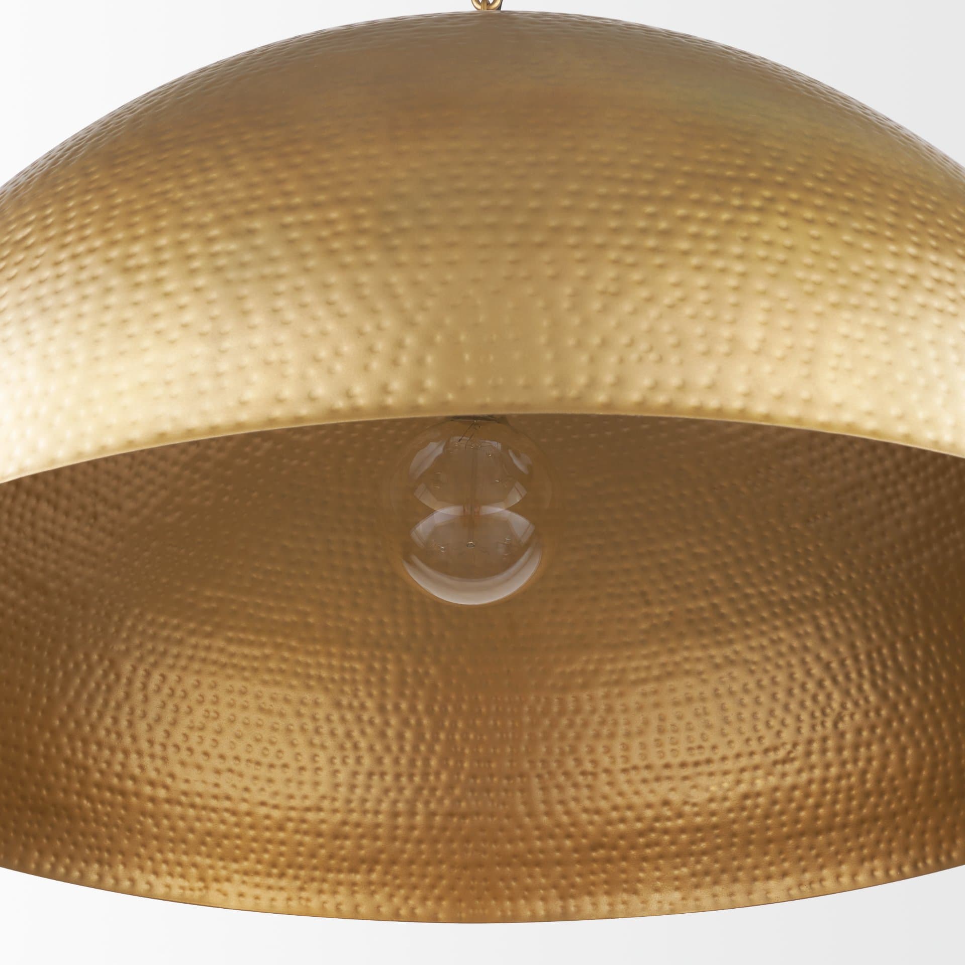 Karina 36" Round Brass-tone Hammered Metal Dome Pendant Light — product photograph