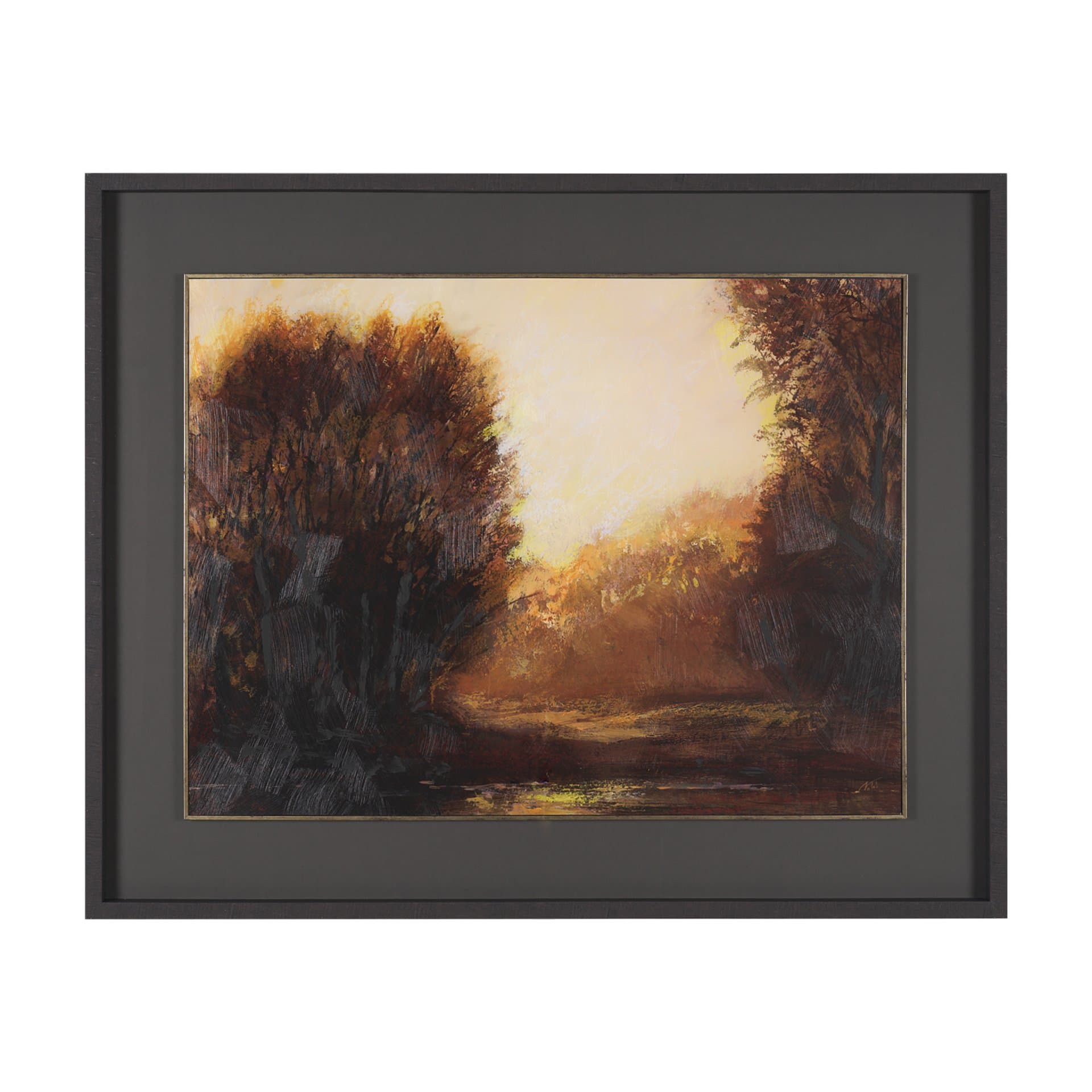 Golden Quiet II by Mercana Studio Hand-Embellished Textured Framed Artwork Matted under Glass — product photograph