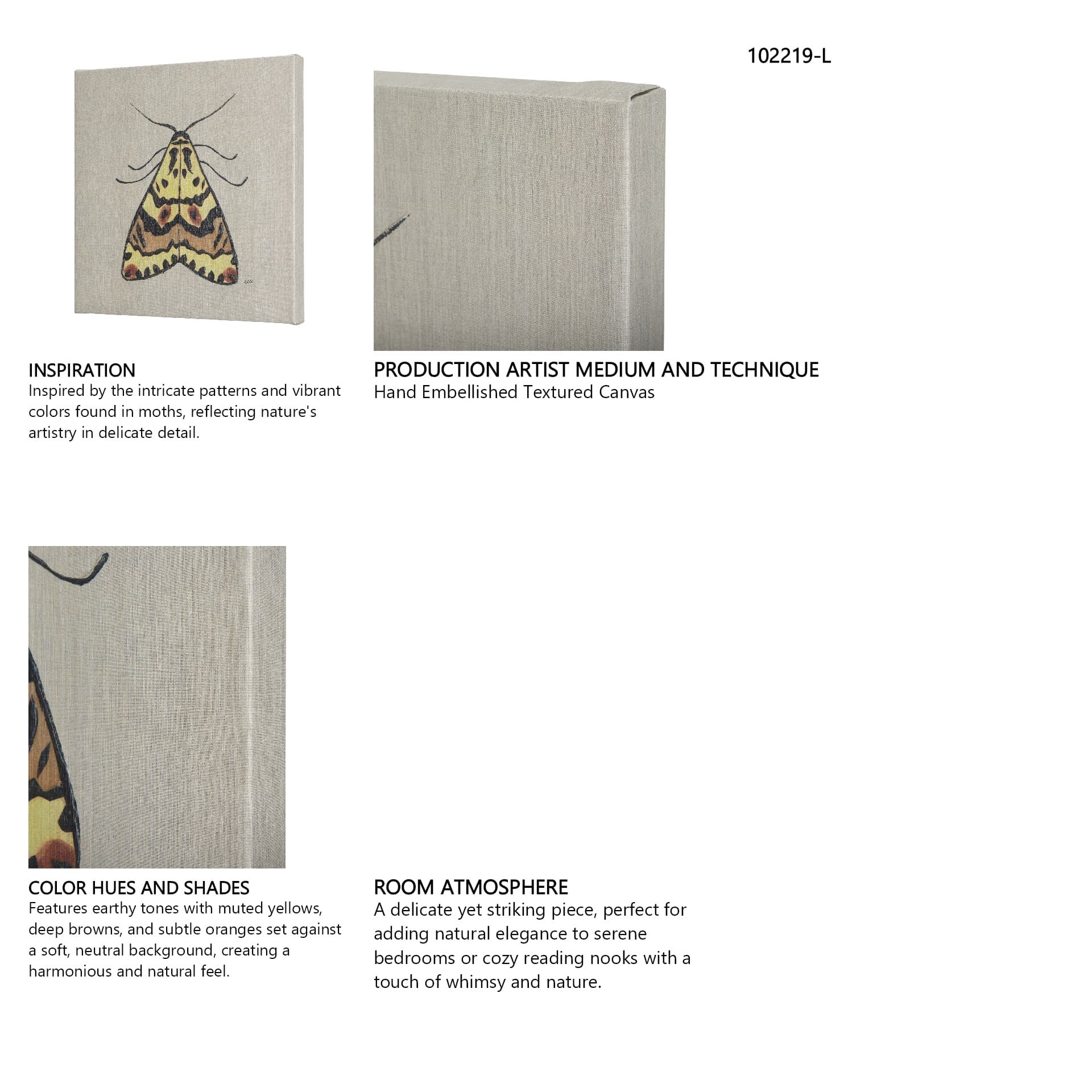 Moth III by Mercana Studio a Hand Embellished Textured Canvas — in a styled room