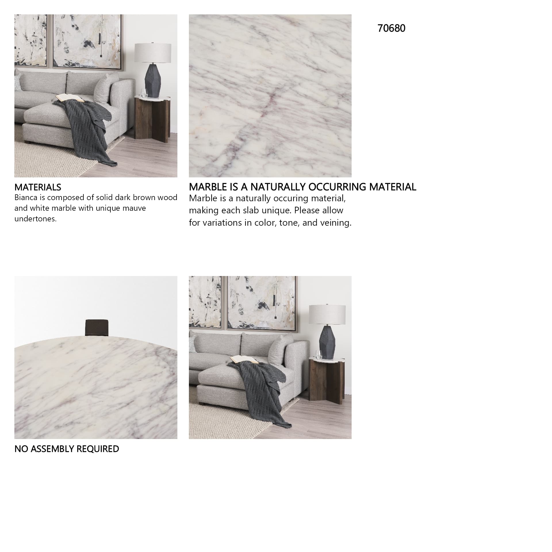Bianca Dark Brown Wood w/ Marble Round Accent Table — in a styled room