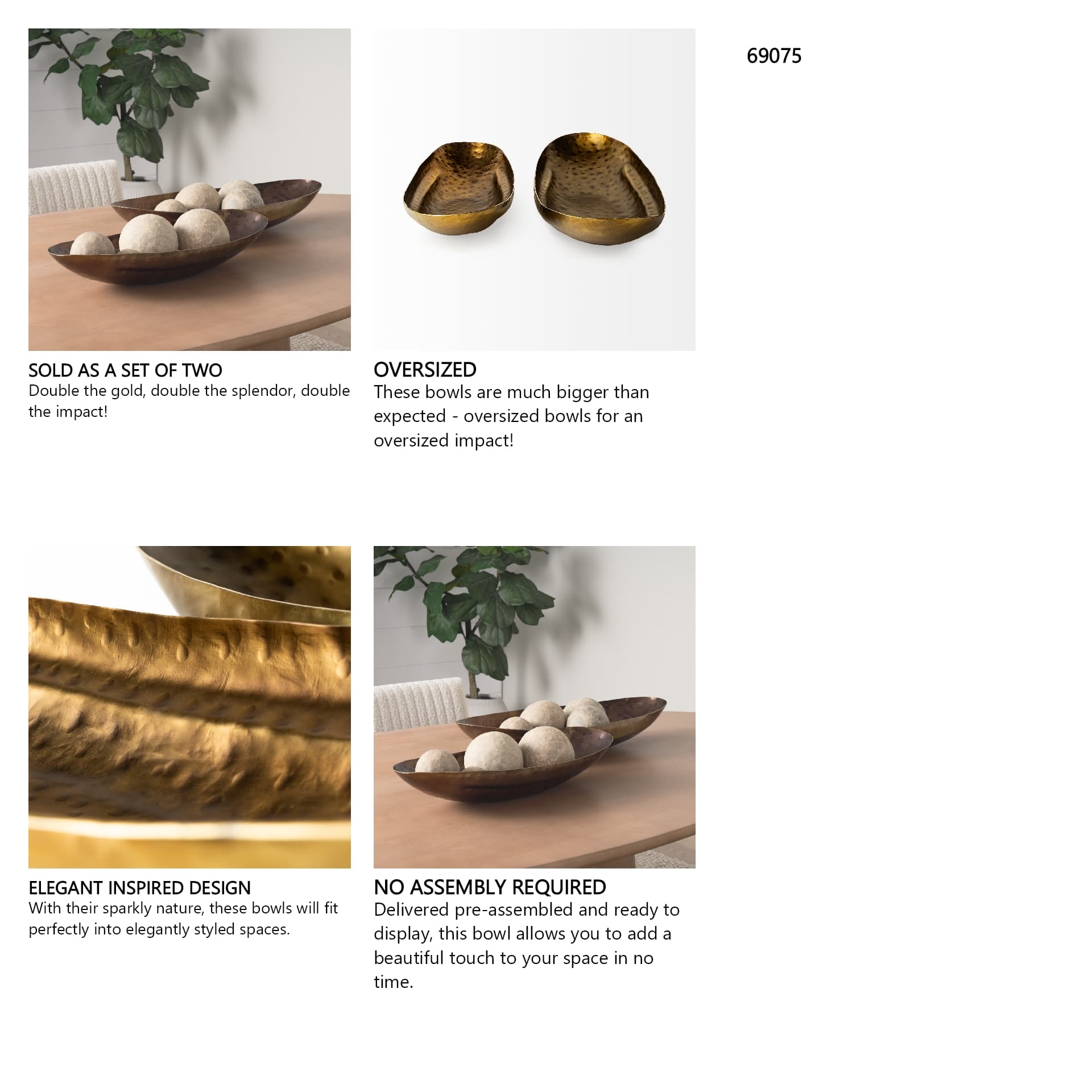 Karmen (Set of 2) Gold Hammered Oversized Bowls — in a styled room