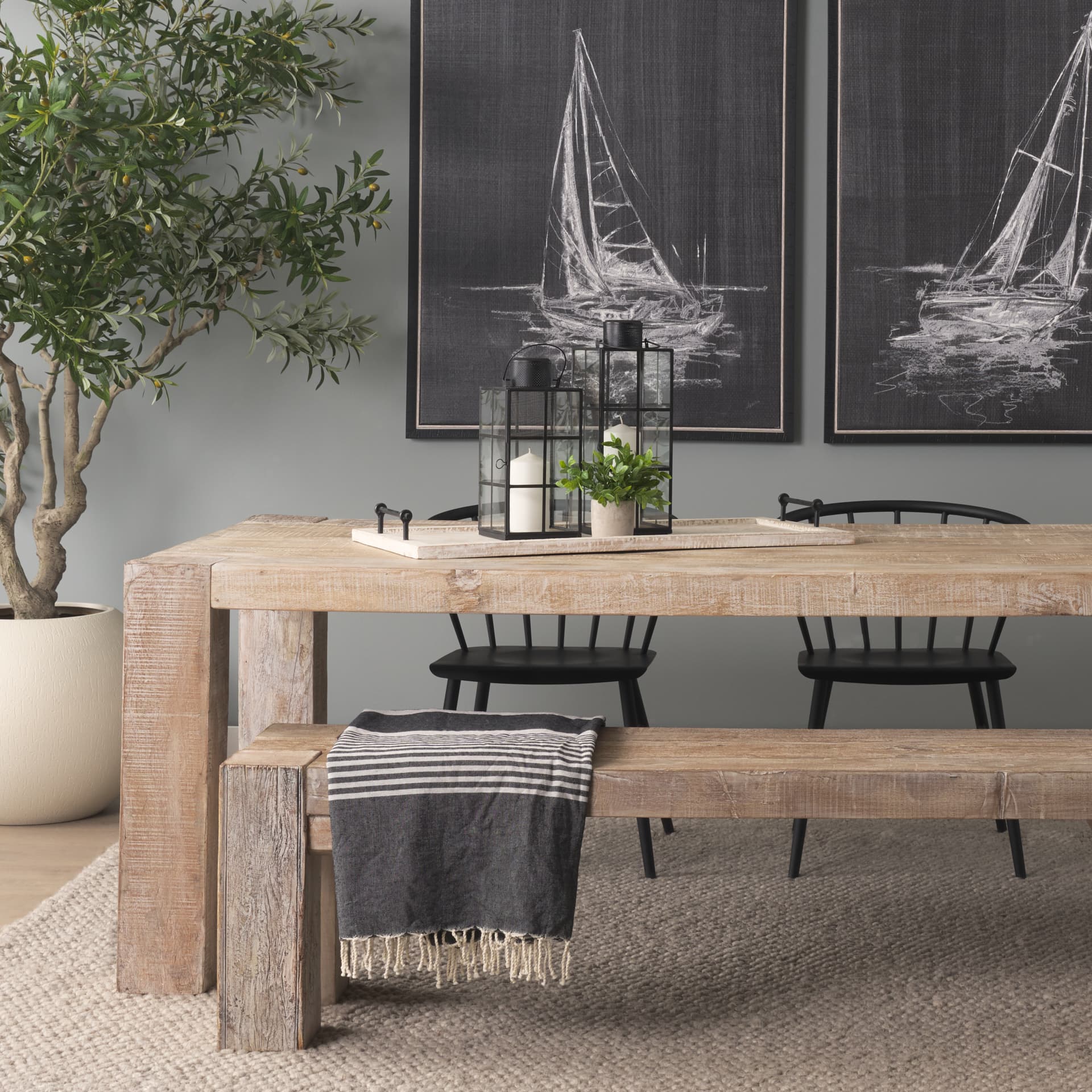 Alfred 35L x 16W Natural Wooden Herringbone Rectangular Tray — product photograph