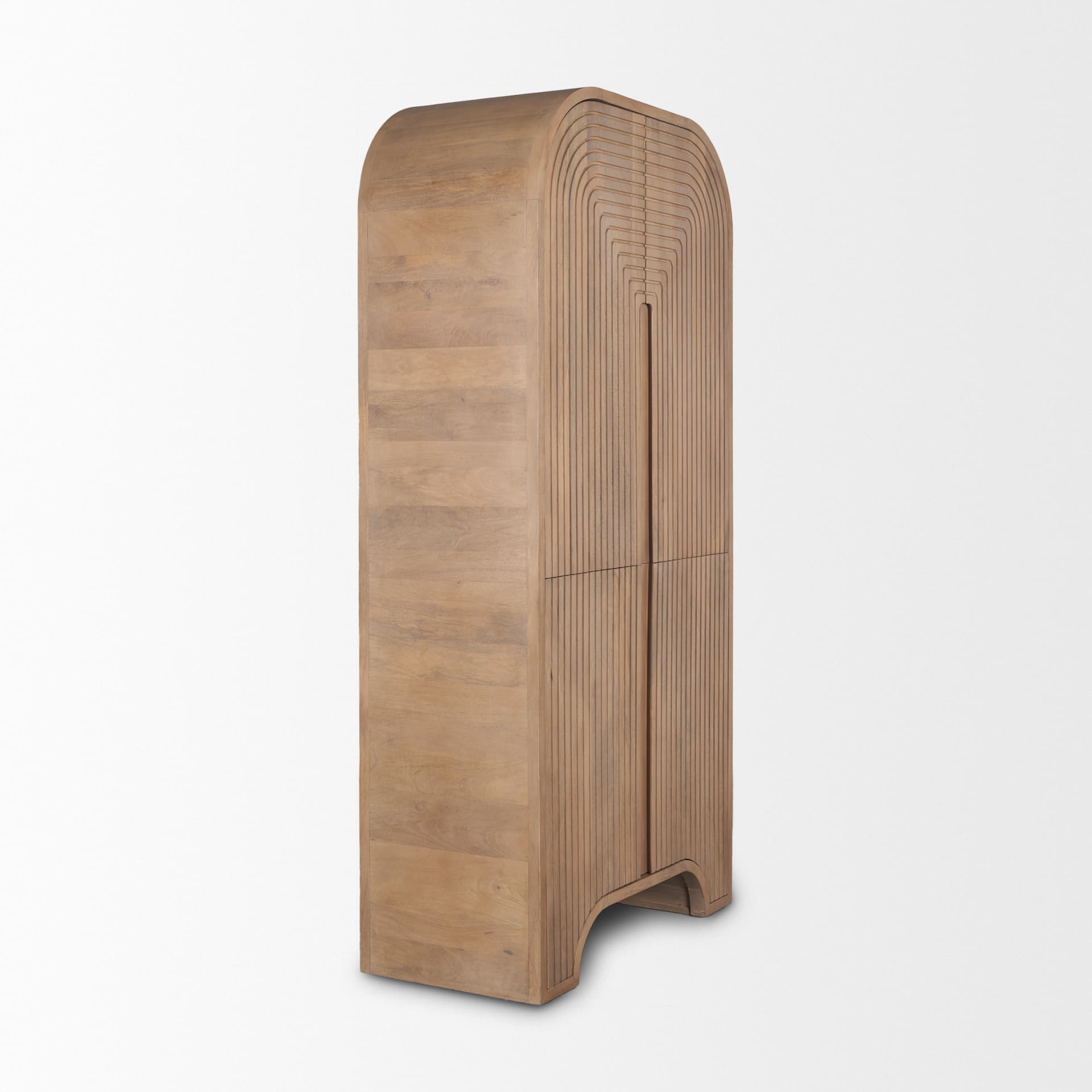 Sorina Reverse Fluted Light Brown Wood Curio Cabinet — product photograph
