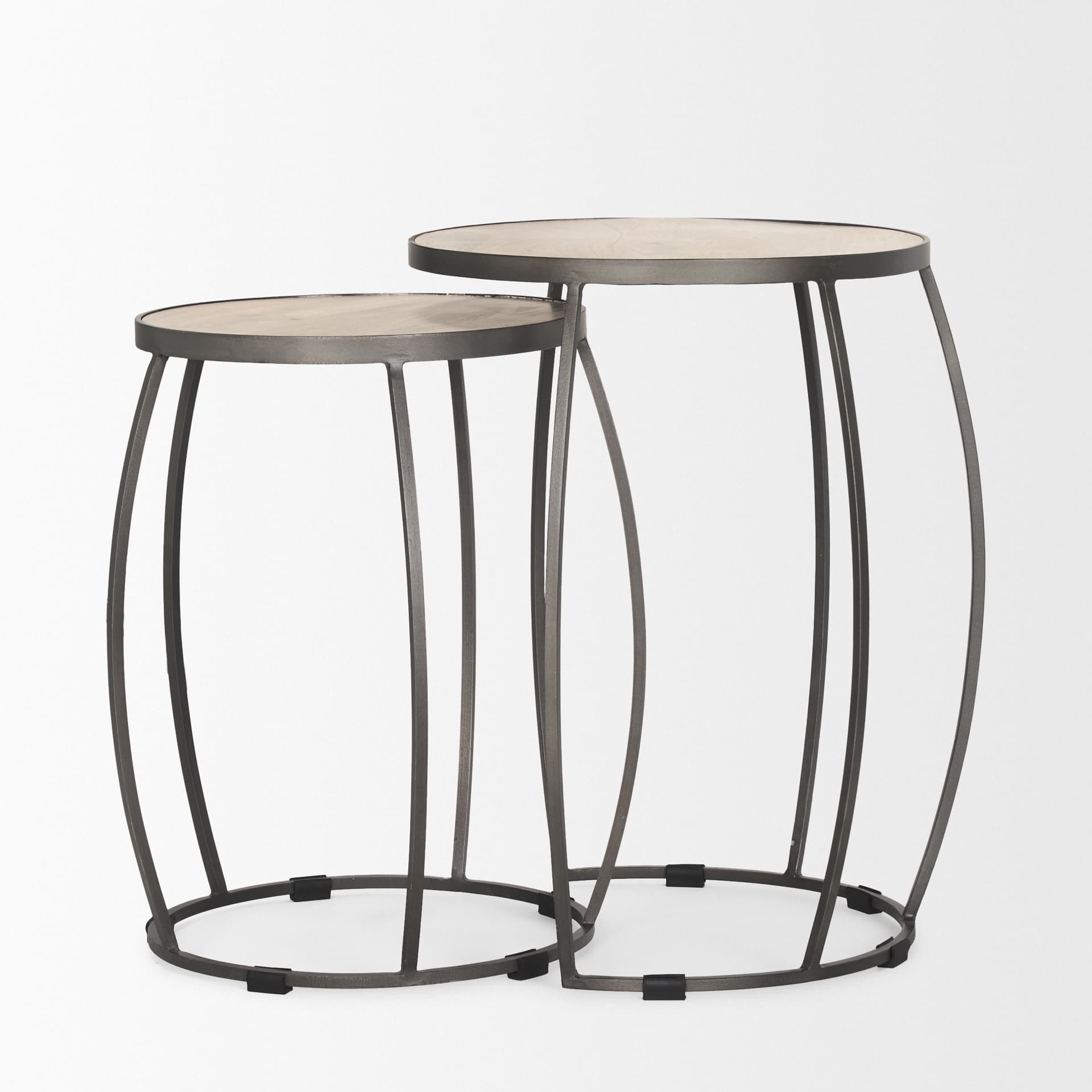 Clapp Round Light Brown W/ White Wash Wood and Silver Metal Nesting Accent Tables (Set of 2) — product photograph