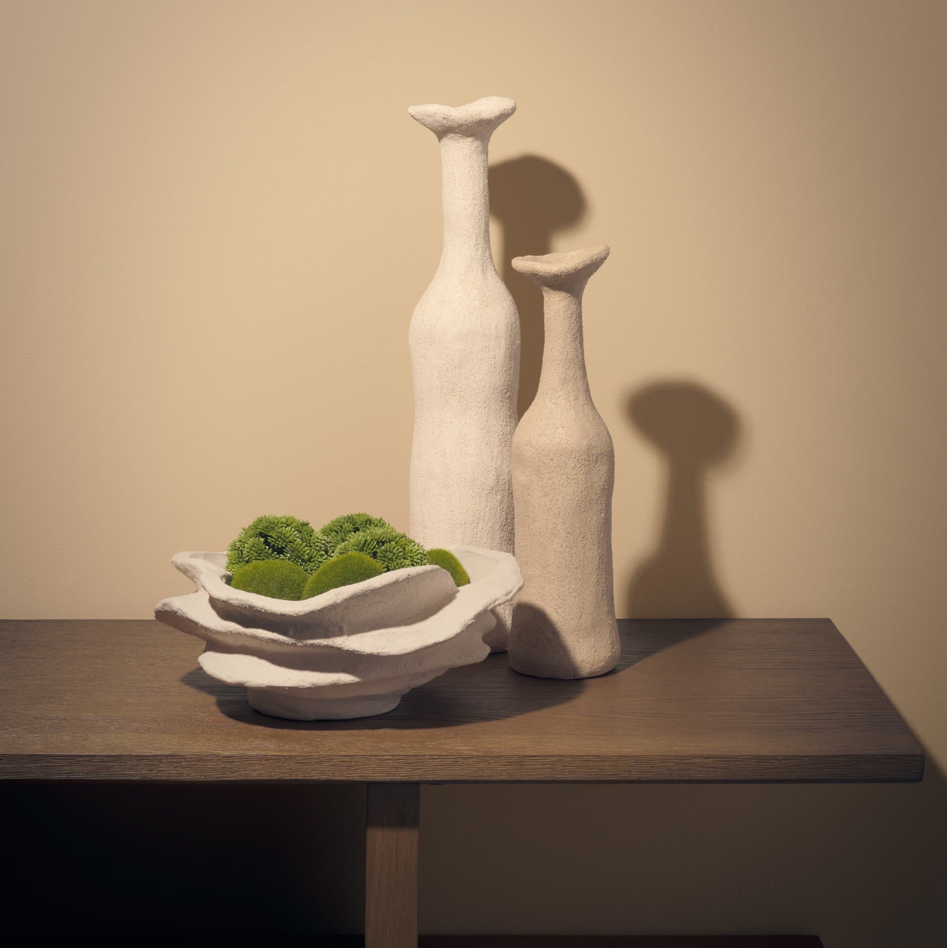 Runa Small Taupe Ceramic Rustic Decorative Bottle — in a styled room