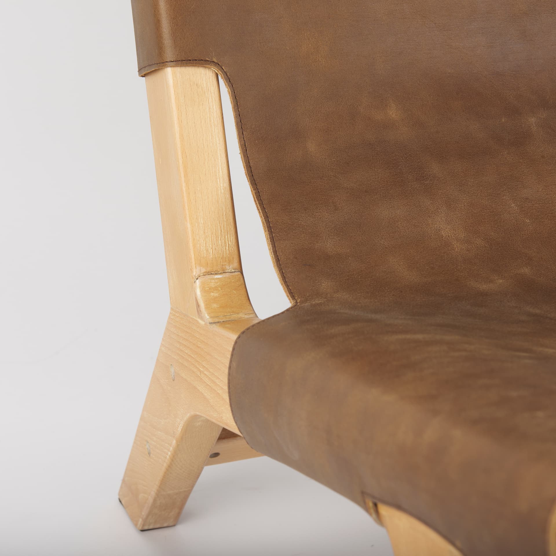 Elodie 24.4L x 33.9W x 30.7H Brown Leather W/Natural Beech Wood Frame Accent Chair — product photograph