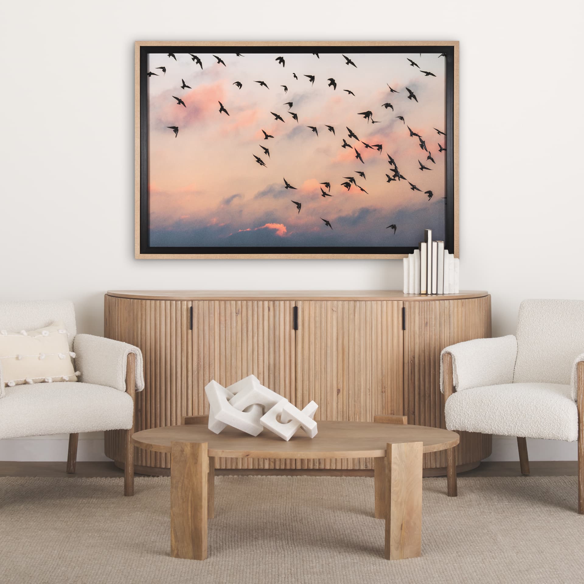 Evening Flight by Mercana Studio a Hand Embellished Textured Framed Photo Art Print Matted under Gla — in a styled room