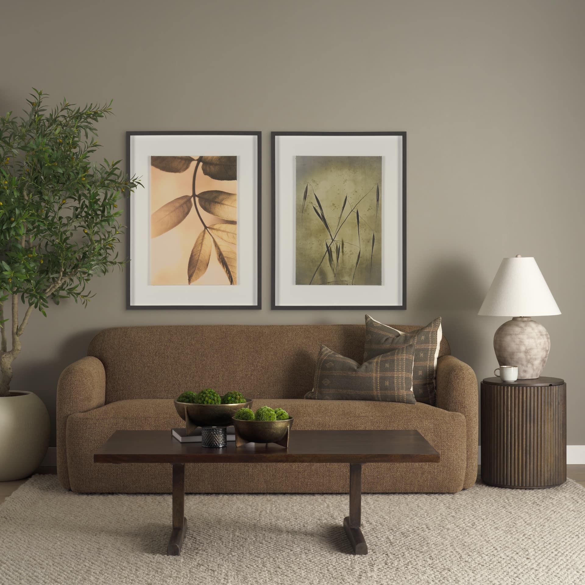 Viktor 55"L Dark Brown Solid Wood Coffee Table — in a styled room