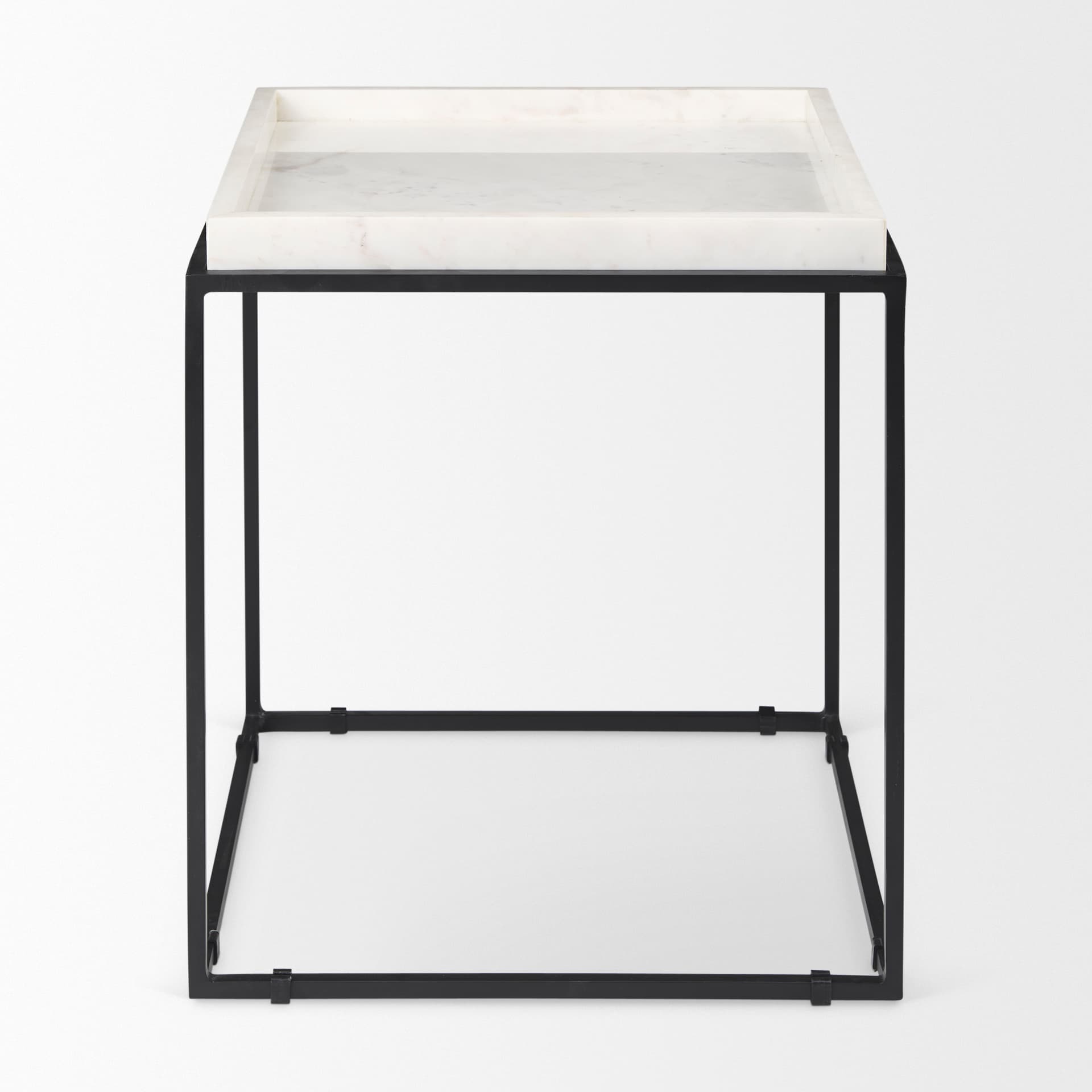 Nathan II 18" x 20" Square Top White Marble and Black Metal End/Side Table — product photograph