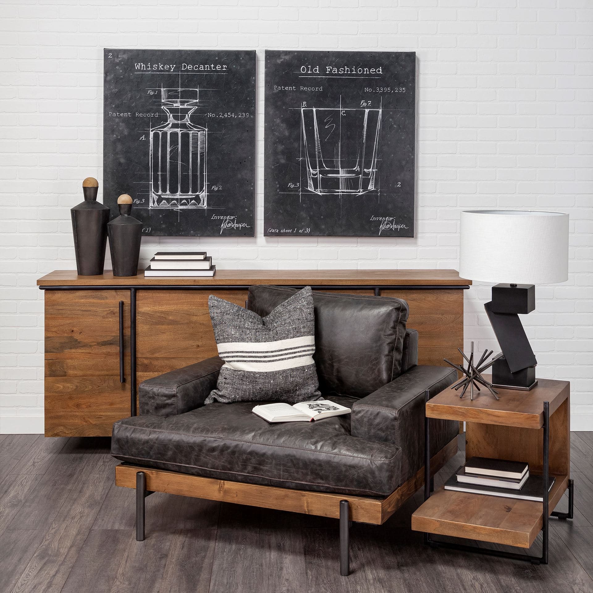 Colburne I Brown Leather Body Wood/Iron Frame Club Chair — in a styled room