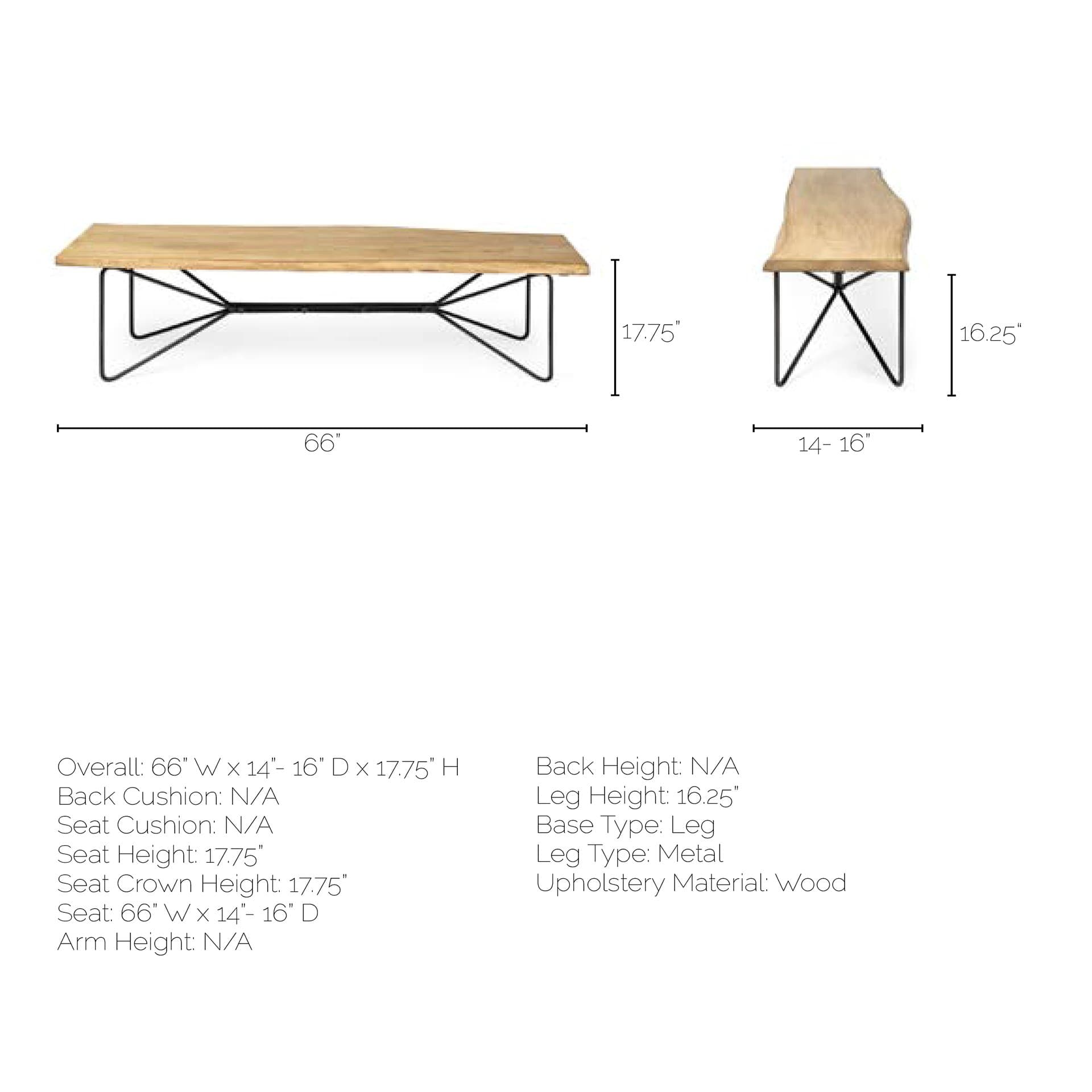 Papillion III 66L x 16W Blonde Wood And Iron Dining Bench — product photograph