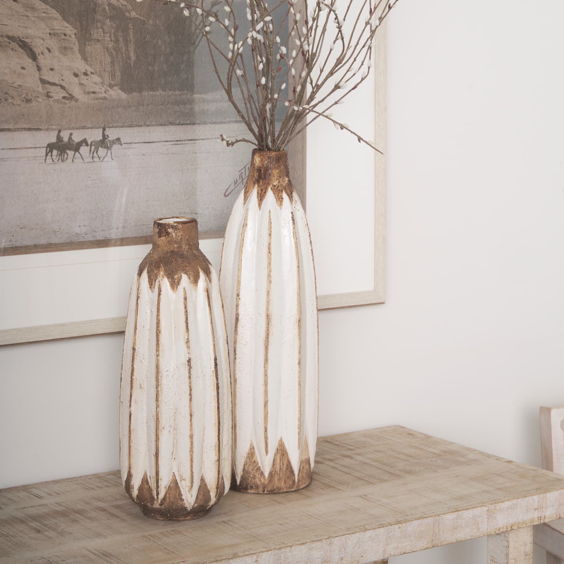 Sisko II Tall Rustic Brown White Ceramic Vase — product photograph