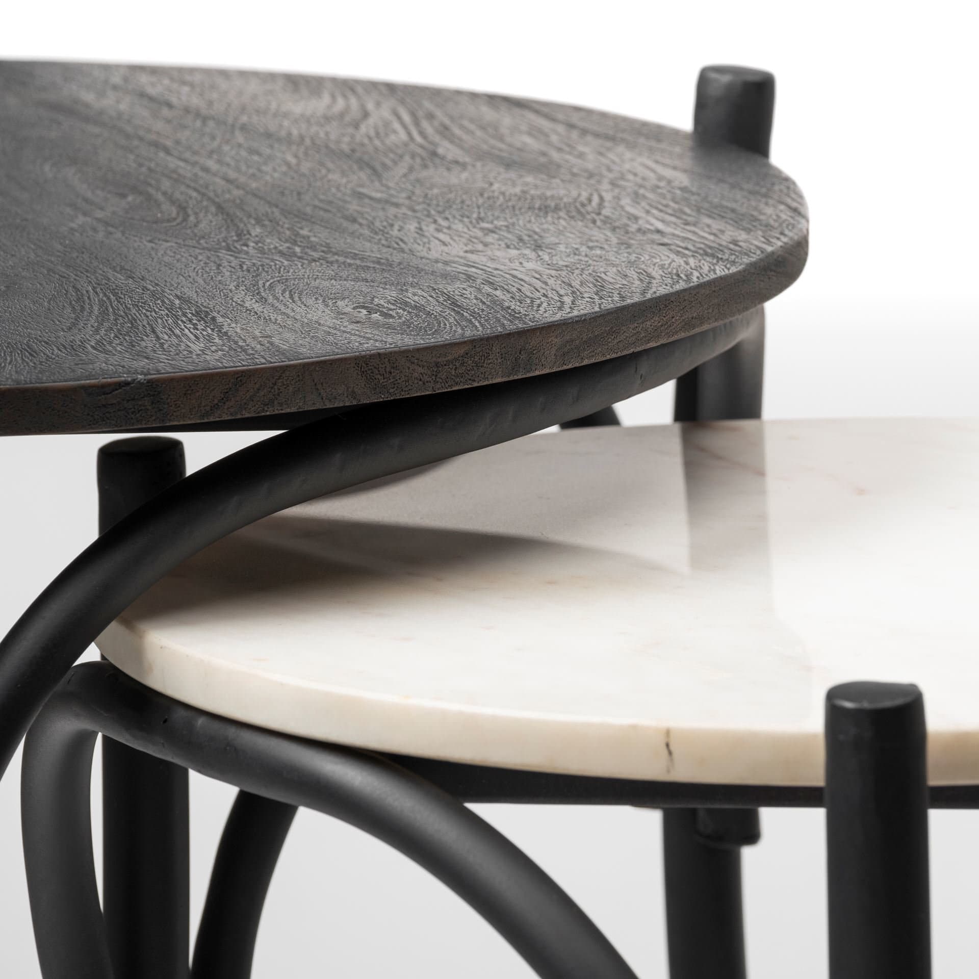 Etienne VII 24" Set of Two Round Top Black Wood and Marble Top Nesting Table — product photograph