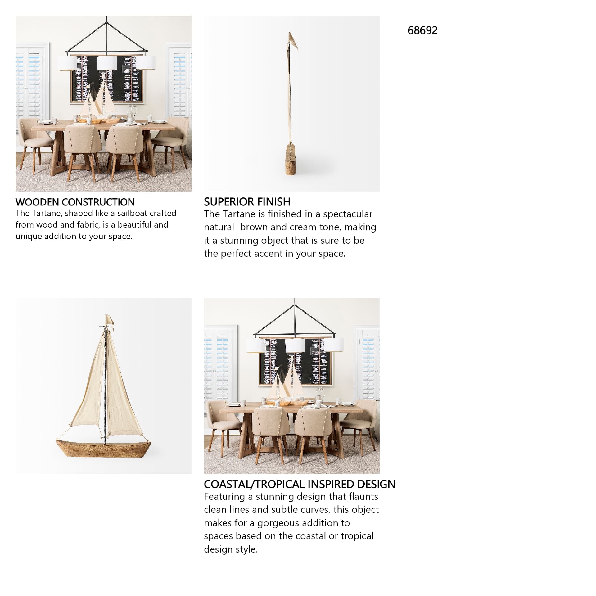 Tartane Large 22L x 2W Brown/Cream Nautical Inspired Sailboat — in a styled room