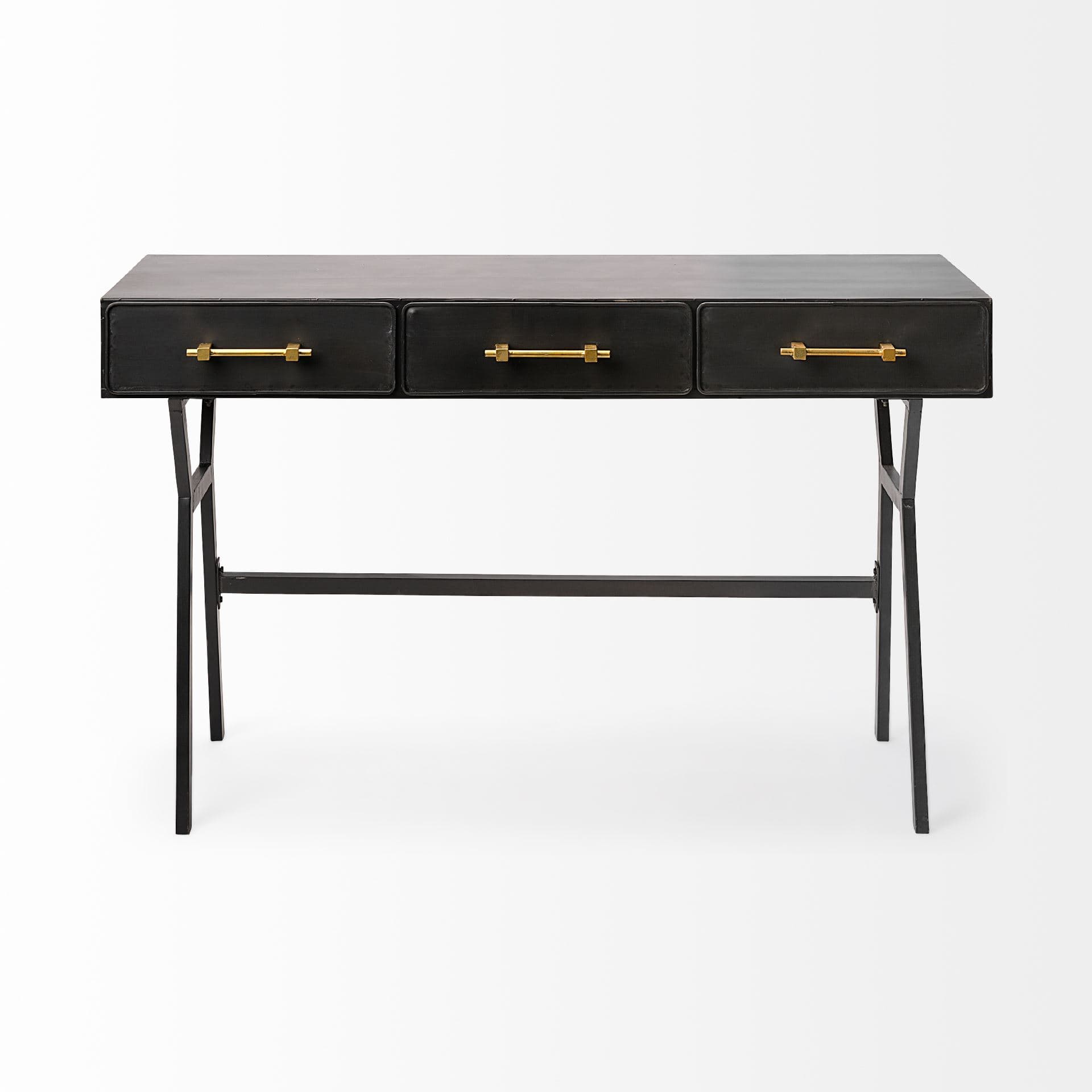 Vince 51L x 18W Black Metal W/Gold Accents 3 Drawer Office Desk — product photograph