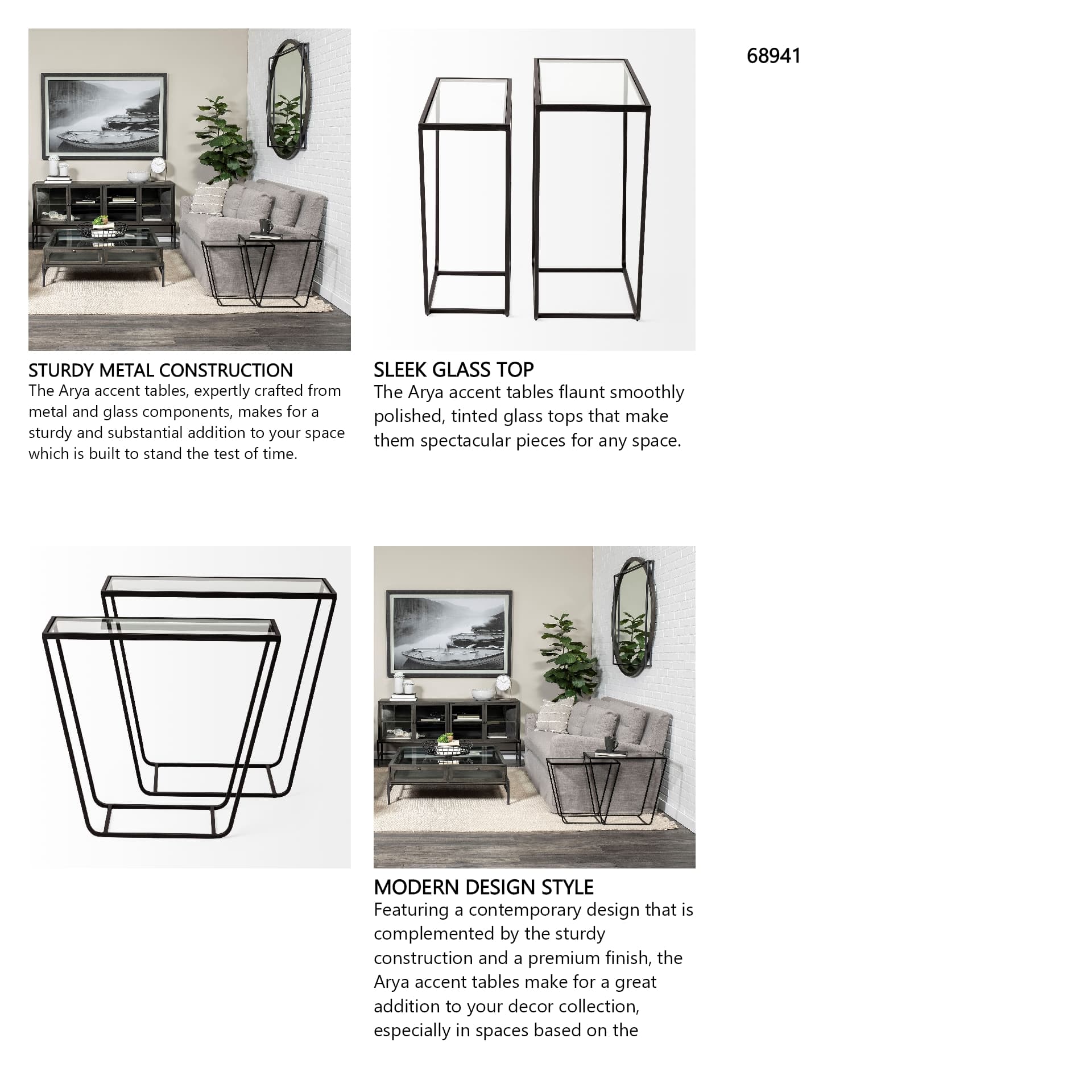 Arya (Set of 2) 24L x 10W Black Rectangular Glass Top Iron Frame Accent Table — in a styled room