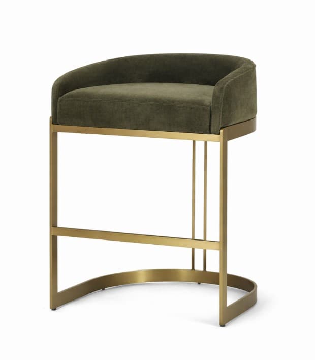 Hollyfield Backless 28.7in Seat Bar Stool | Olive Fabric w/ Gold Metal — product photograph