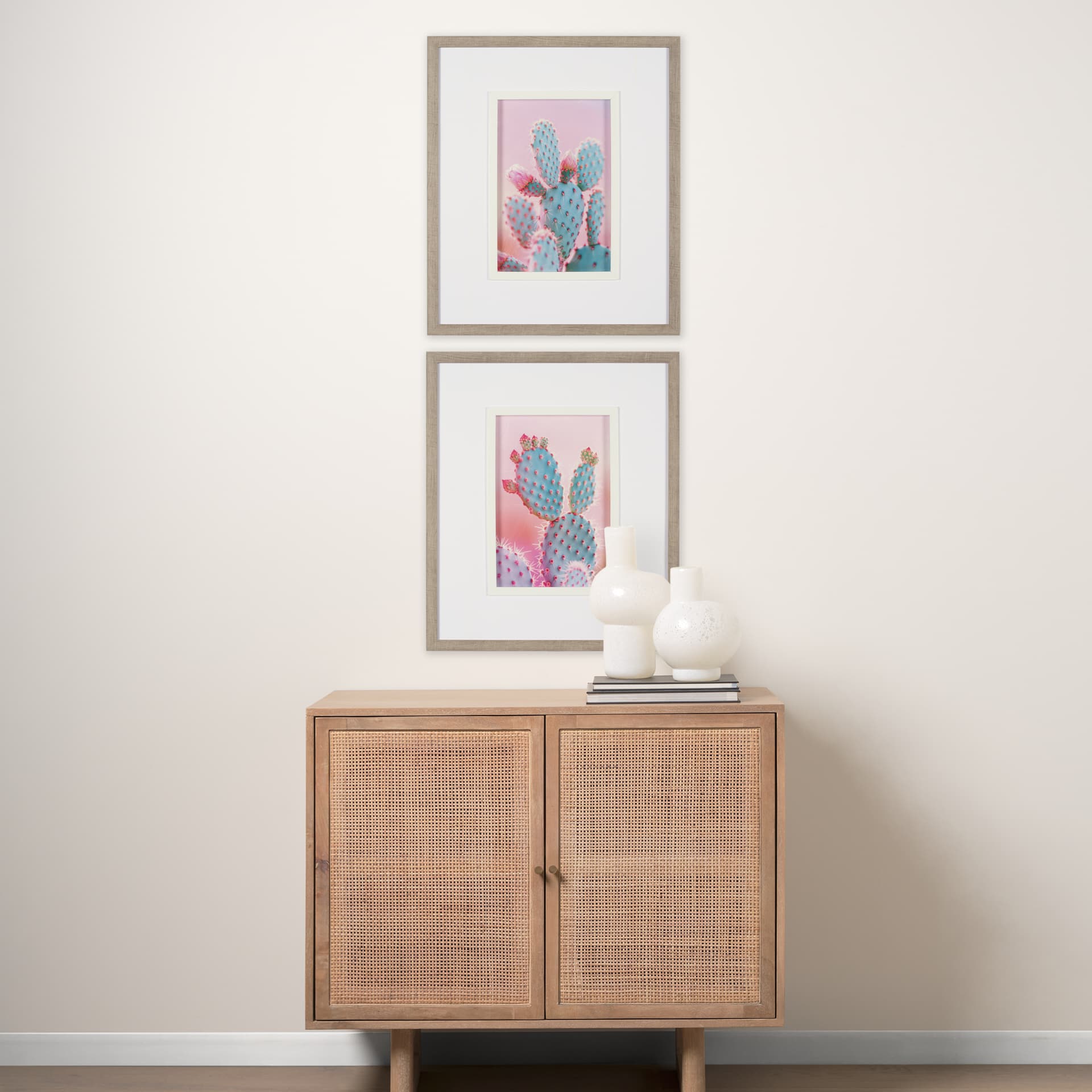 Blush Botanicals - Prickles by Philippe Hugonnard a Hand Embellished Framed Photo Art Print Matted u — in a styled room