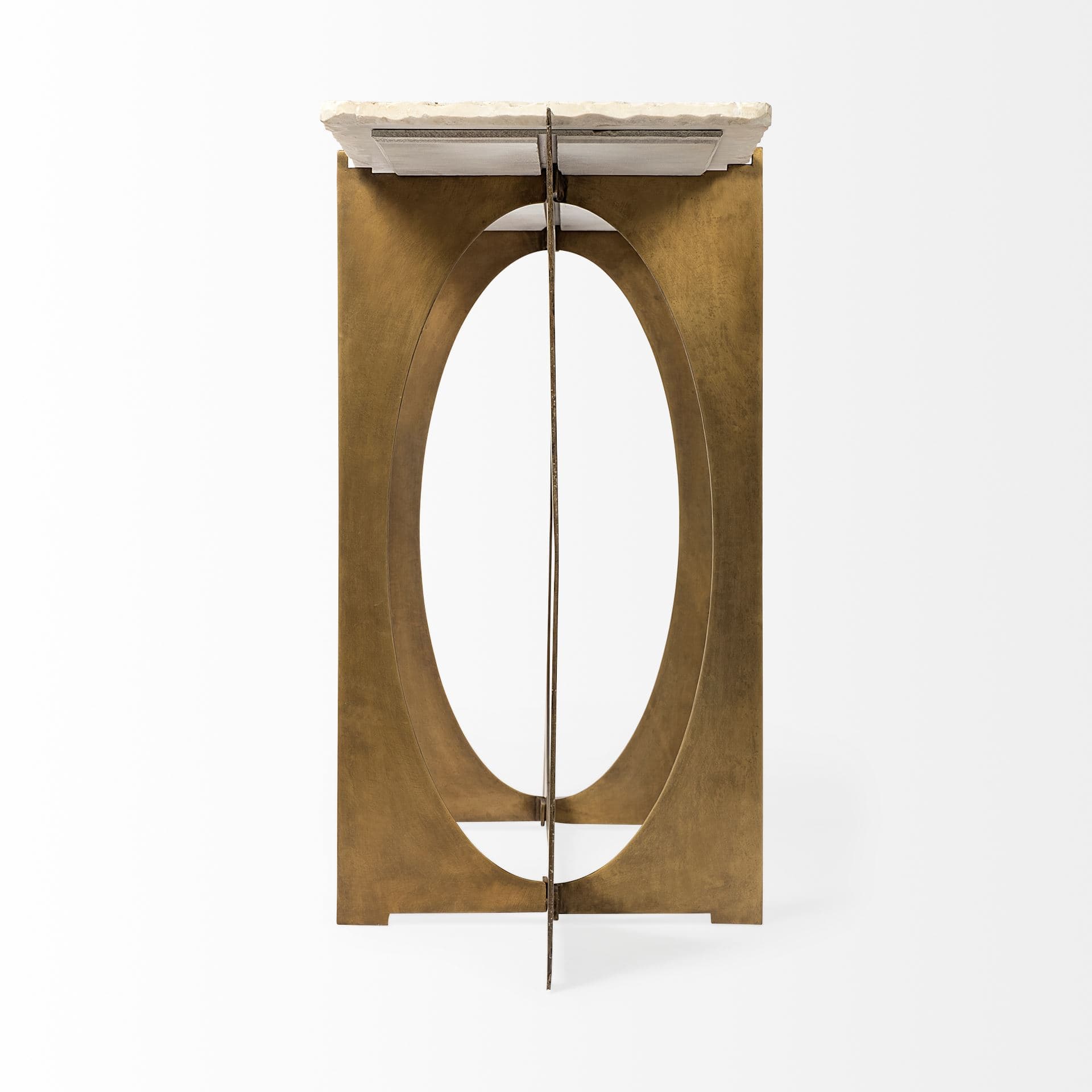 Reinhold IV 59L x 16W White Marble Top Gold Metal Base Console Table — product photograph